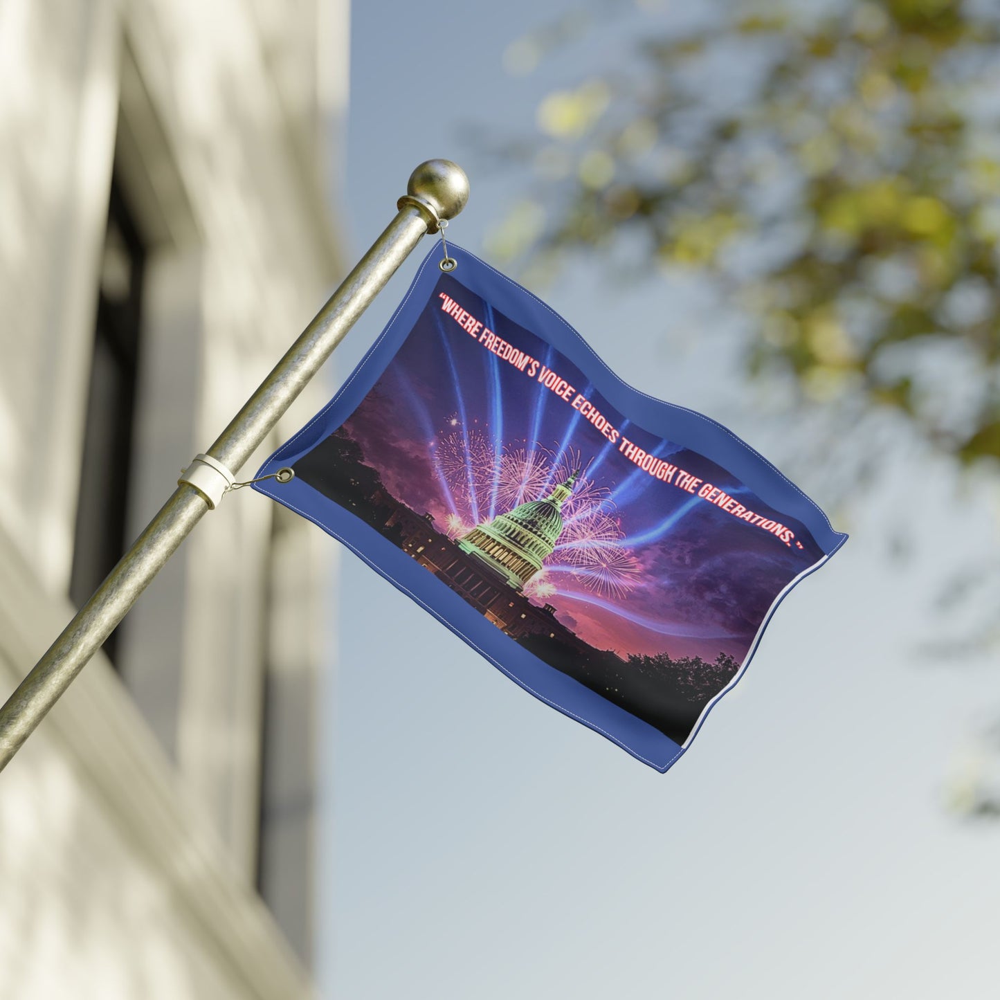 Double-Sided Patriotic Flag — "Where Freedom's Voice Echoes Through the Generations" Capitol Fireworks Garden Flag
