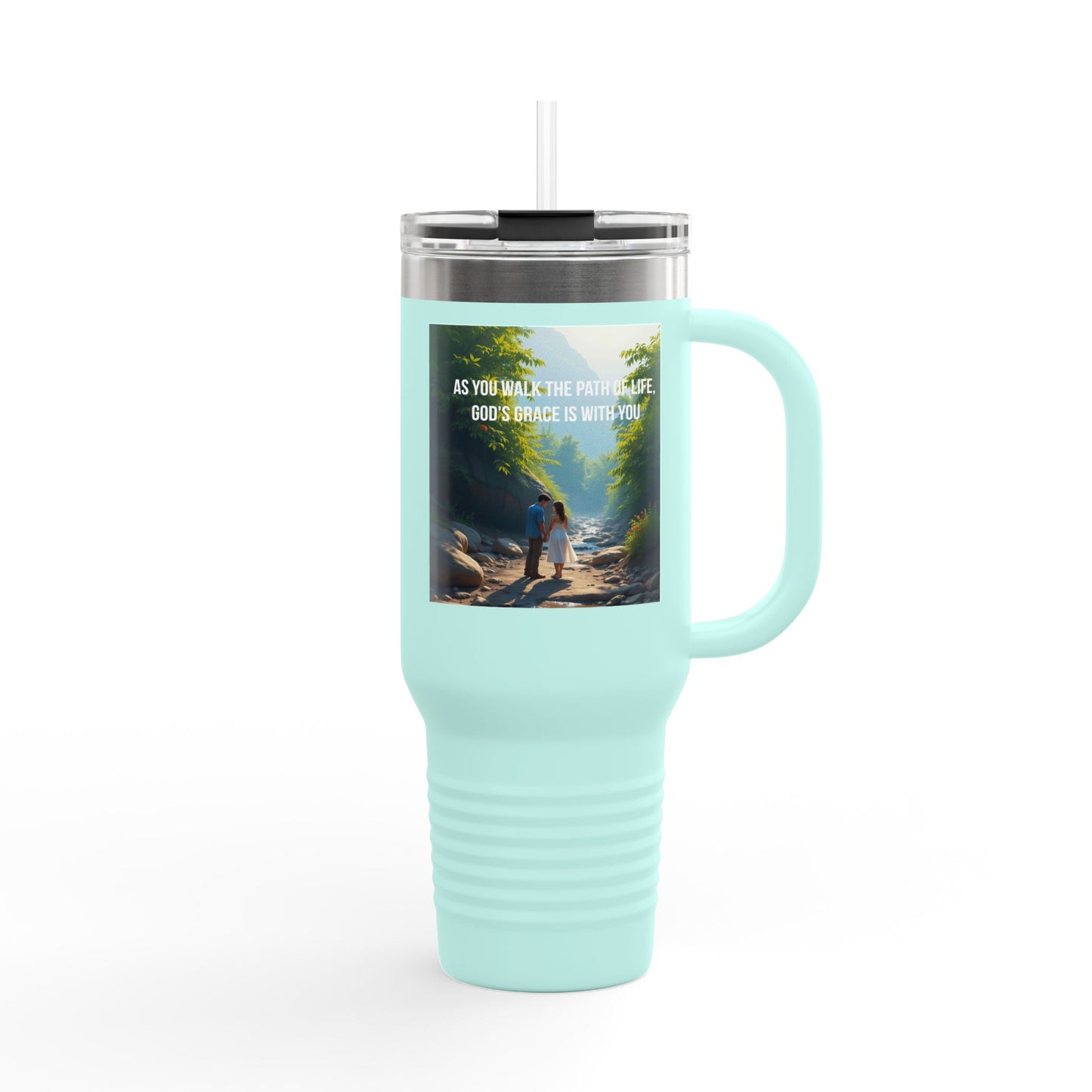 40oz Insulated Travel Mug — Scenic Hiker Design with Inspirational Quote