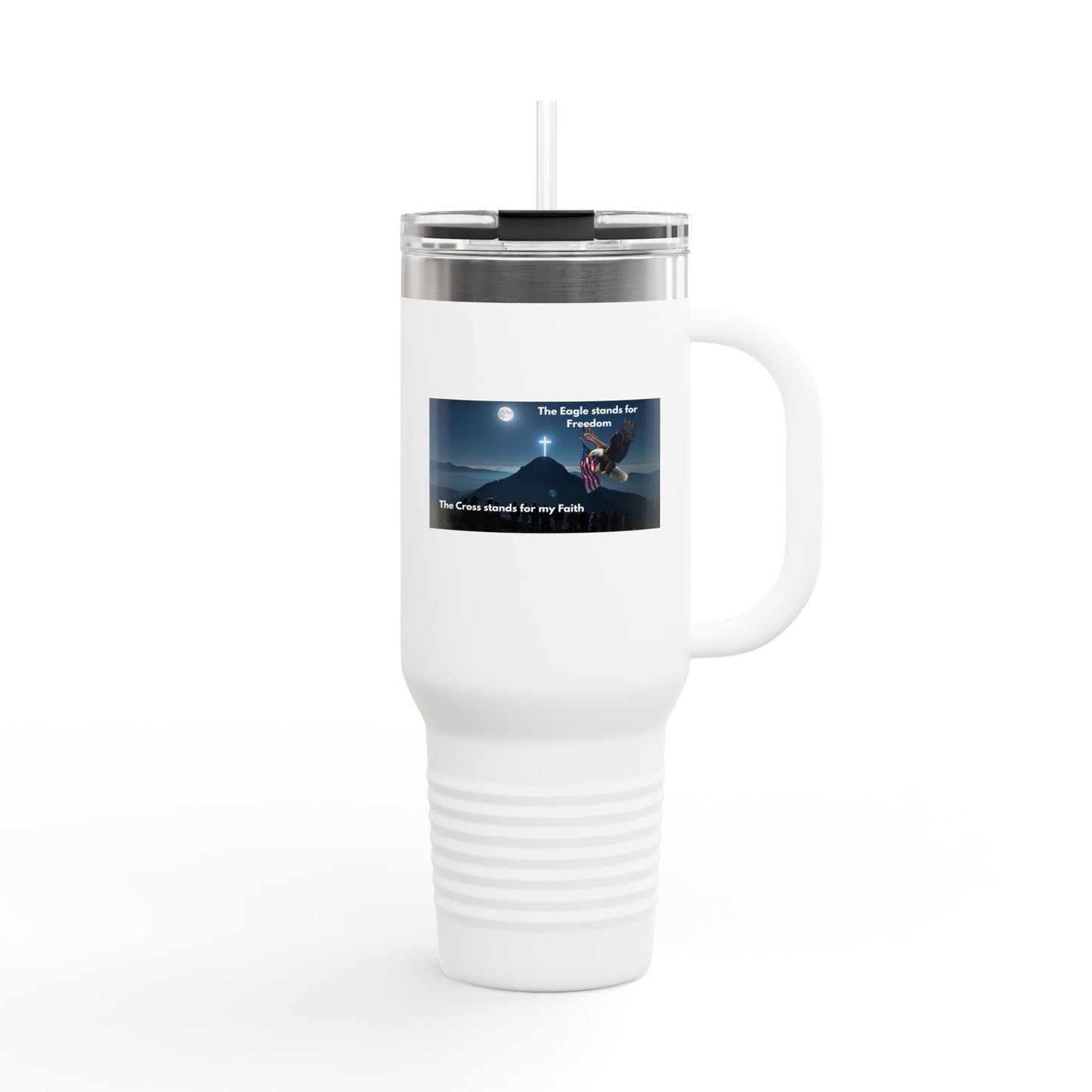 40oz Insulated Travel Mug — Motivational Sunrise Design with 'The Struggle Strengthens Me' Quote