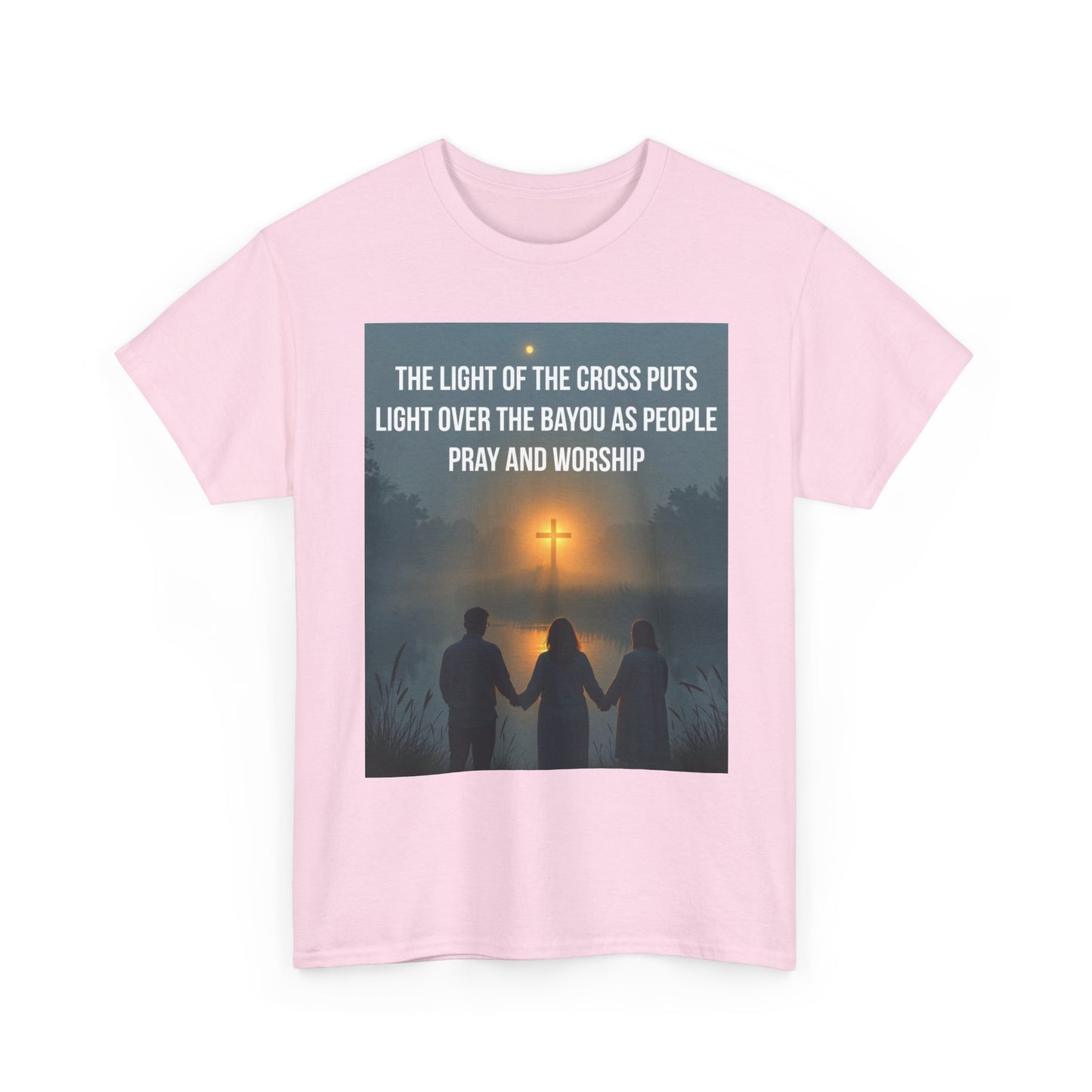 Christian Bayou Cross Tee — "The Light of the Cross Puts Light Over the Bayou" Faith T‑Shirt
