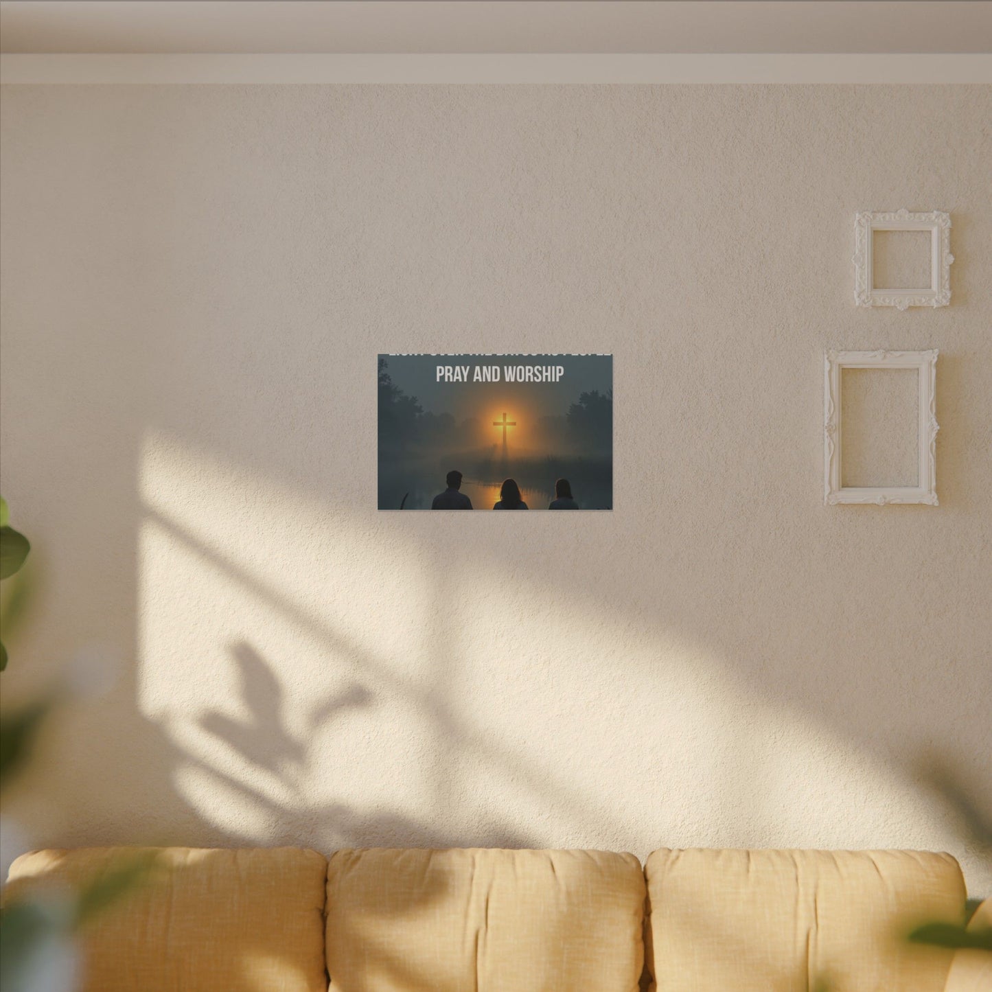 Faith Wall Art Canvas — “The Light of the Cross Puts Light Over the Bayou as People Pray and Worship”