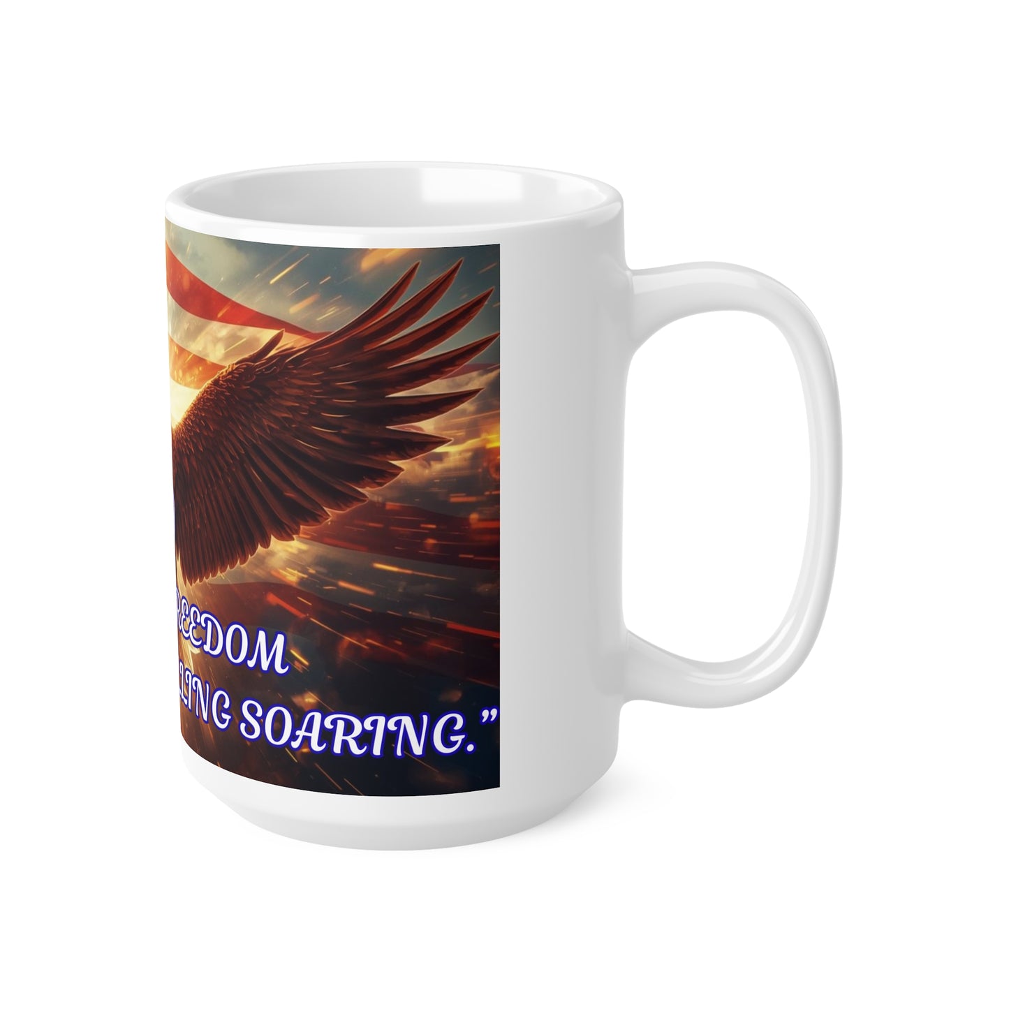 Ceramic Mug — Patriotic Bald Eagle with American Flag, “250 Years of Freedom” Coffee Cup (11oz/15oz)