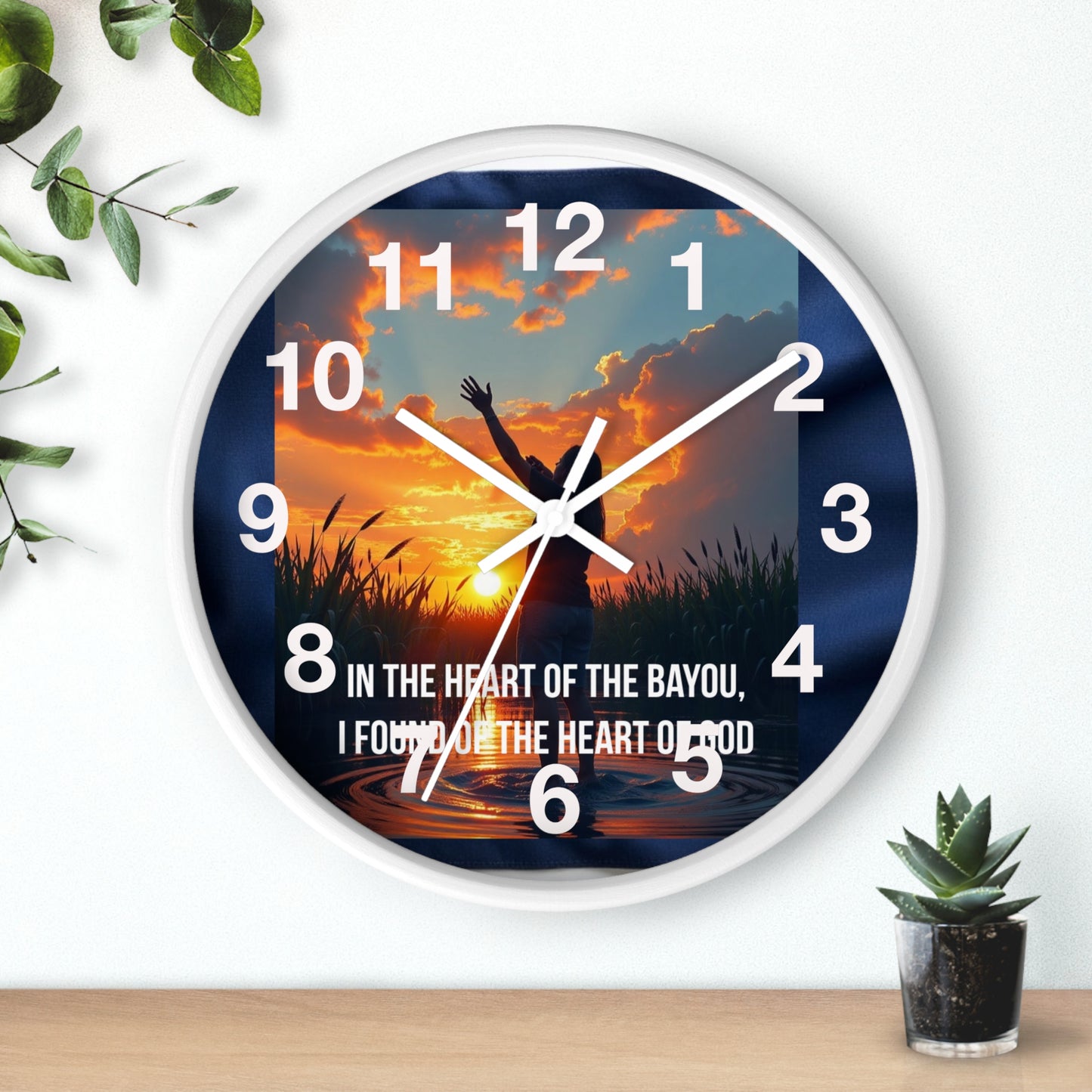 Bayou Sunset Wall Clock — "In the Heart of the Bayou, Found of the Heart of God"