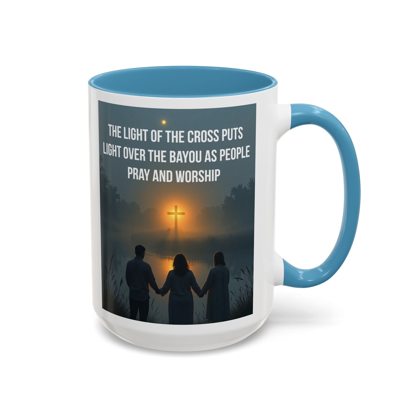 Christian Accent Coffee Mug — “The Light of the Cross” Inspirational Bible Verse Design