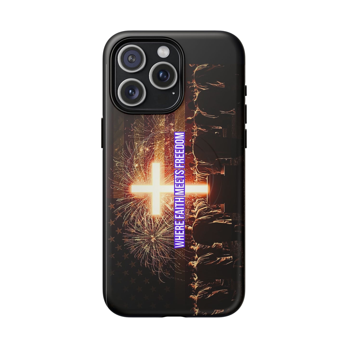 Christian Cross Phone Case - "Where Faith Meets Freedom" Tough Magnetic Case