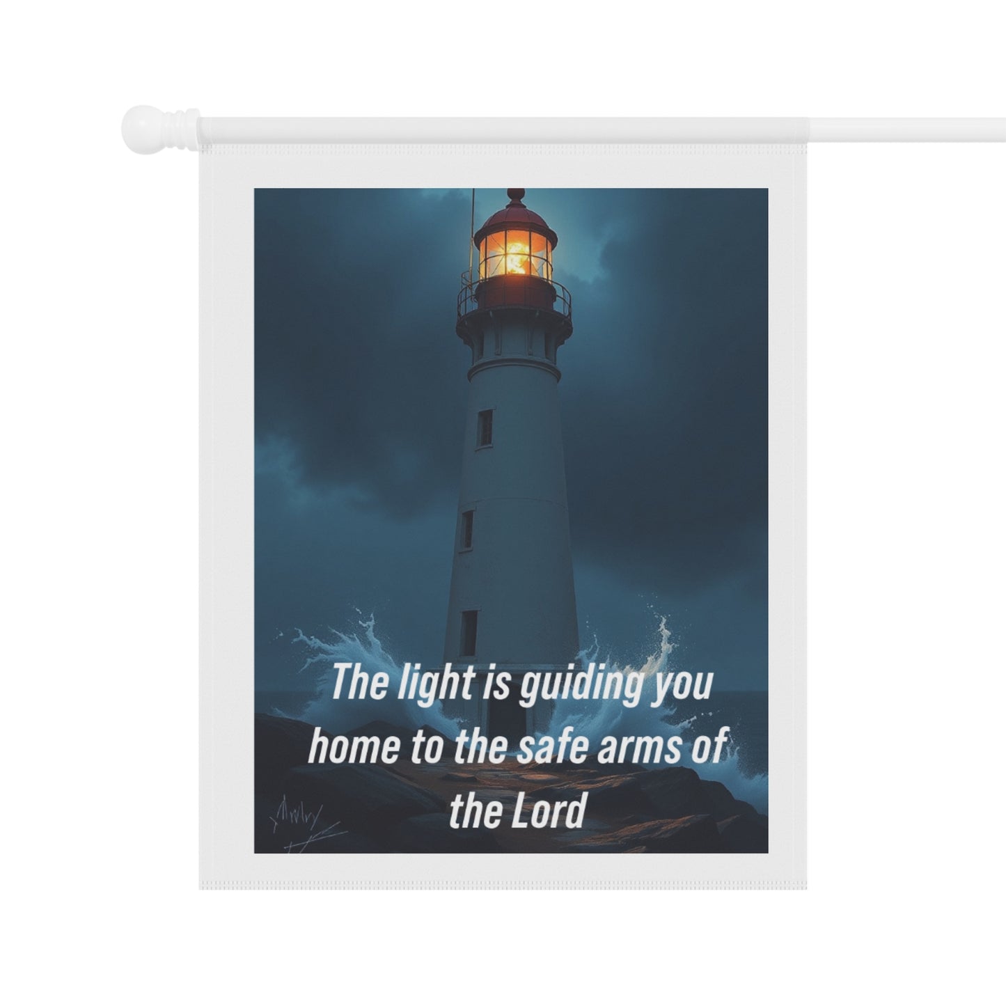 Lighthouse Garden Flag - "The light is guiding you home to the safe arms of the Lord" Inspirational Yard Banner