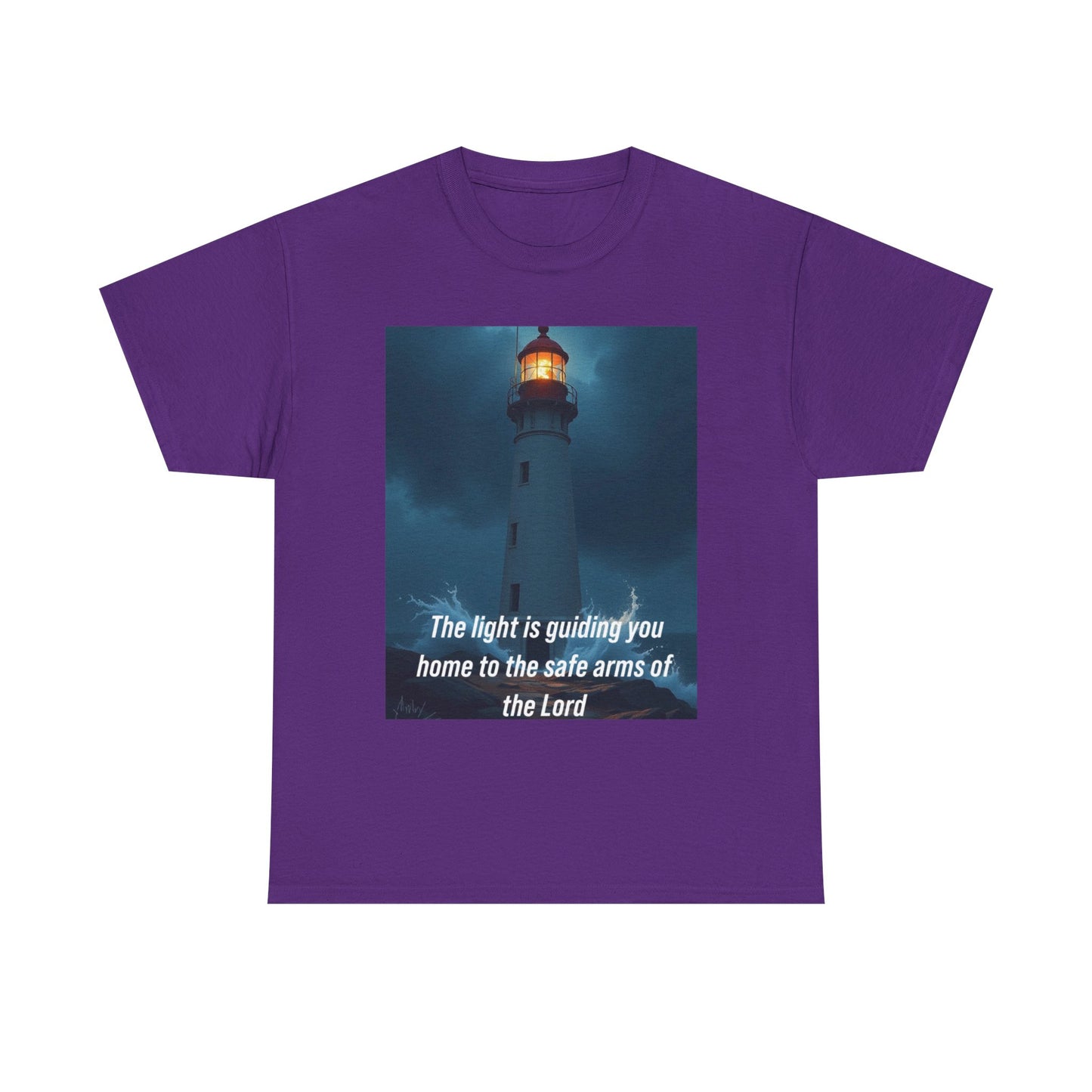 Christian Lighthouse T-Shirt — "The light is guiding you home to the safe arms of the Lord"