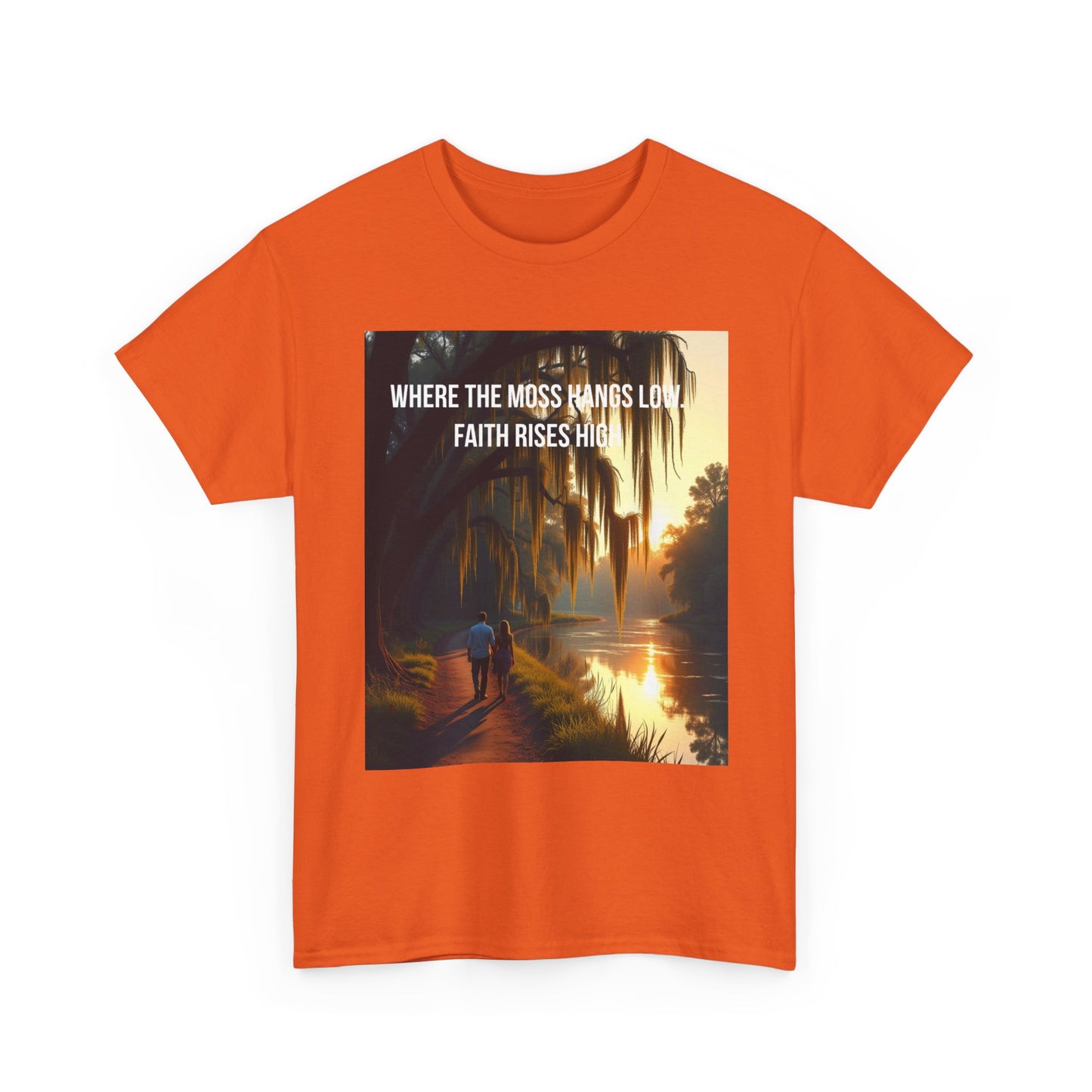 Faith Rising Tee — "Where the Moss Hangs Low, Faith Rises High" Sunset Bay Graphic T-Shirt