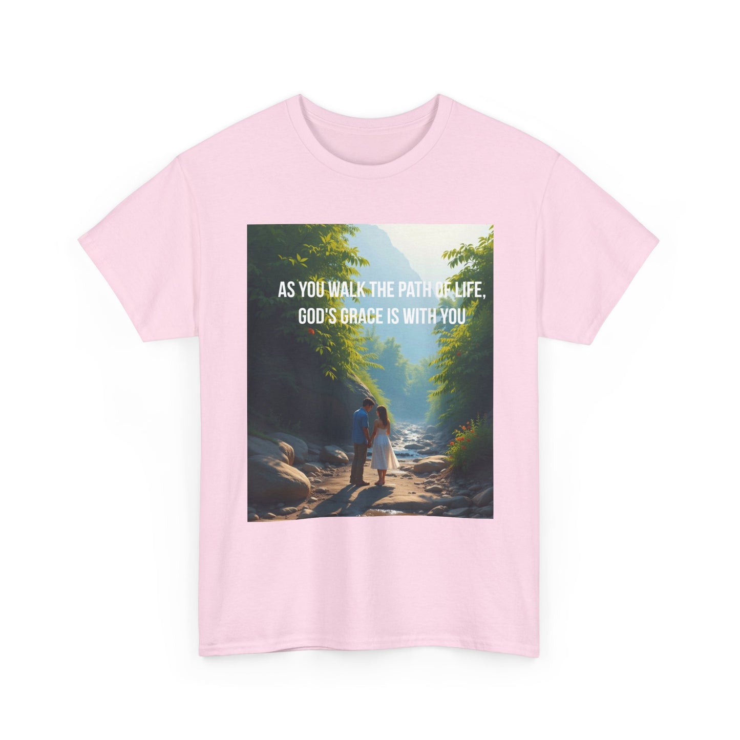 Faith-Inspired Nature T-Shirt — "As You Walk the Path of Life, God’s Grace Is With You"