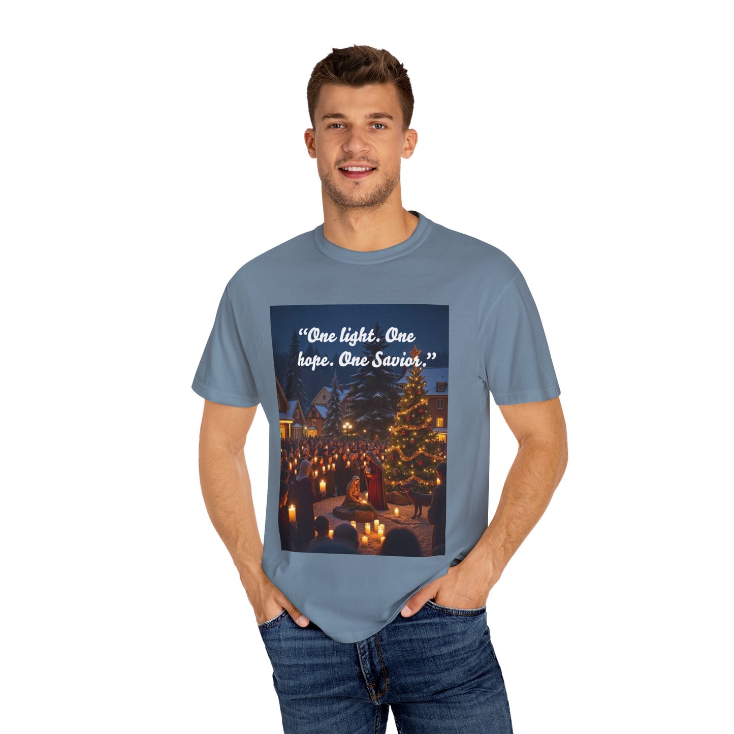 Garment-Dyed T-Shirt with Inspirational Christmas Design