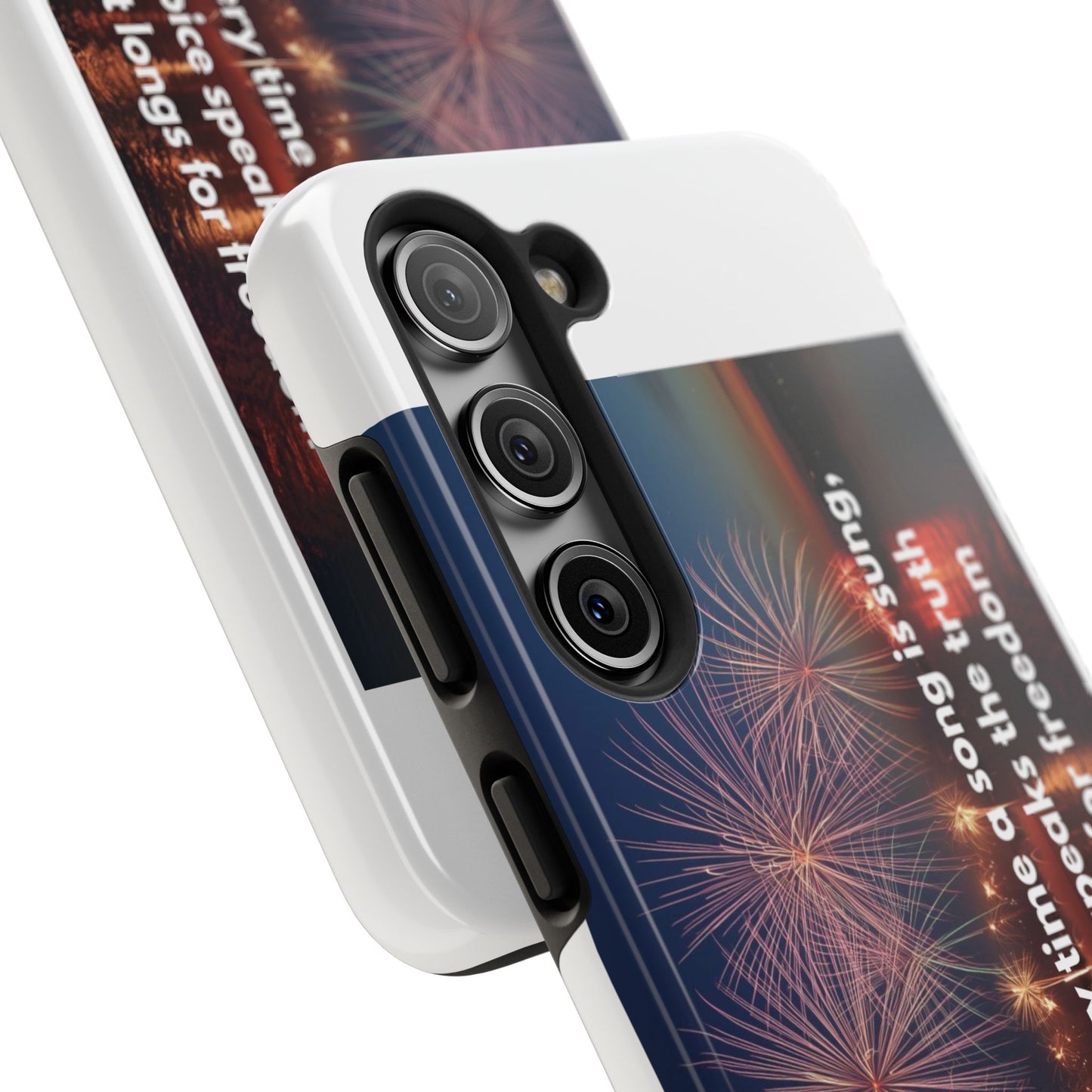 Patriotic Fireworks Tough Phone Case — "Freedom" Quote Protective Cover