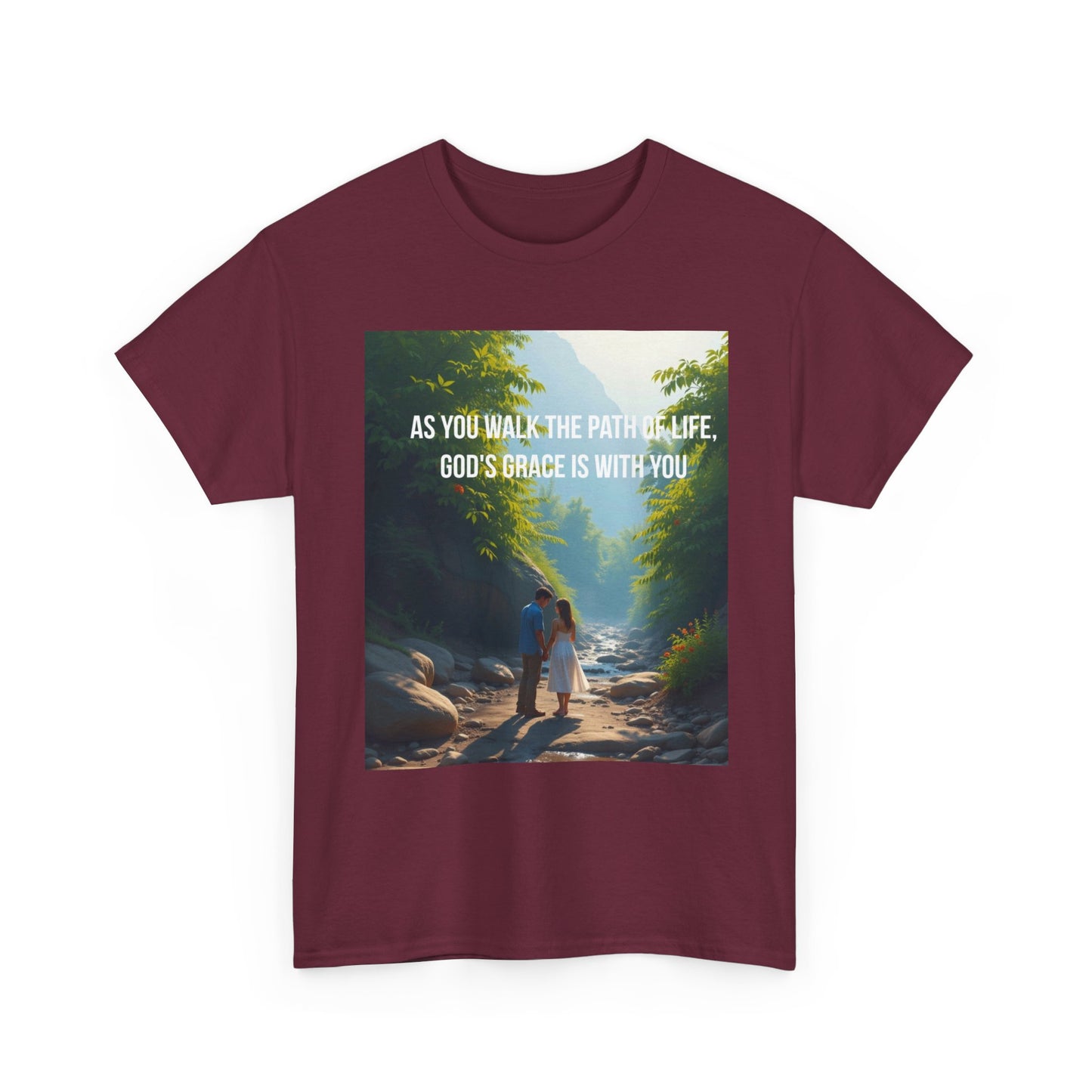 Faith-Inspired Nature T-Shirt — "As You Walk the Path of Life, God’s Grace Is With You"