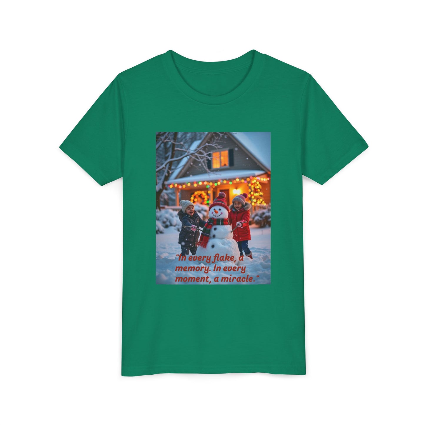 Youth Snowflake Memory Tee, Christmas T-Shirt, Holiday Gift for Kids, Winter Apparel, Fun Family Celebration Outfit, Snowman Design  70a