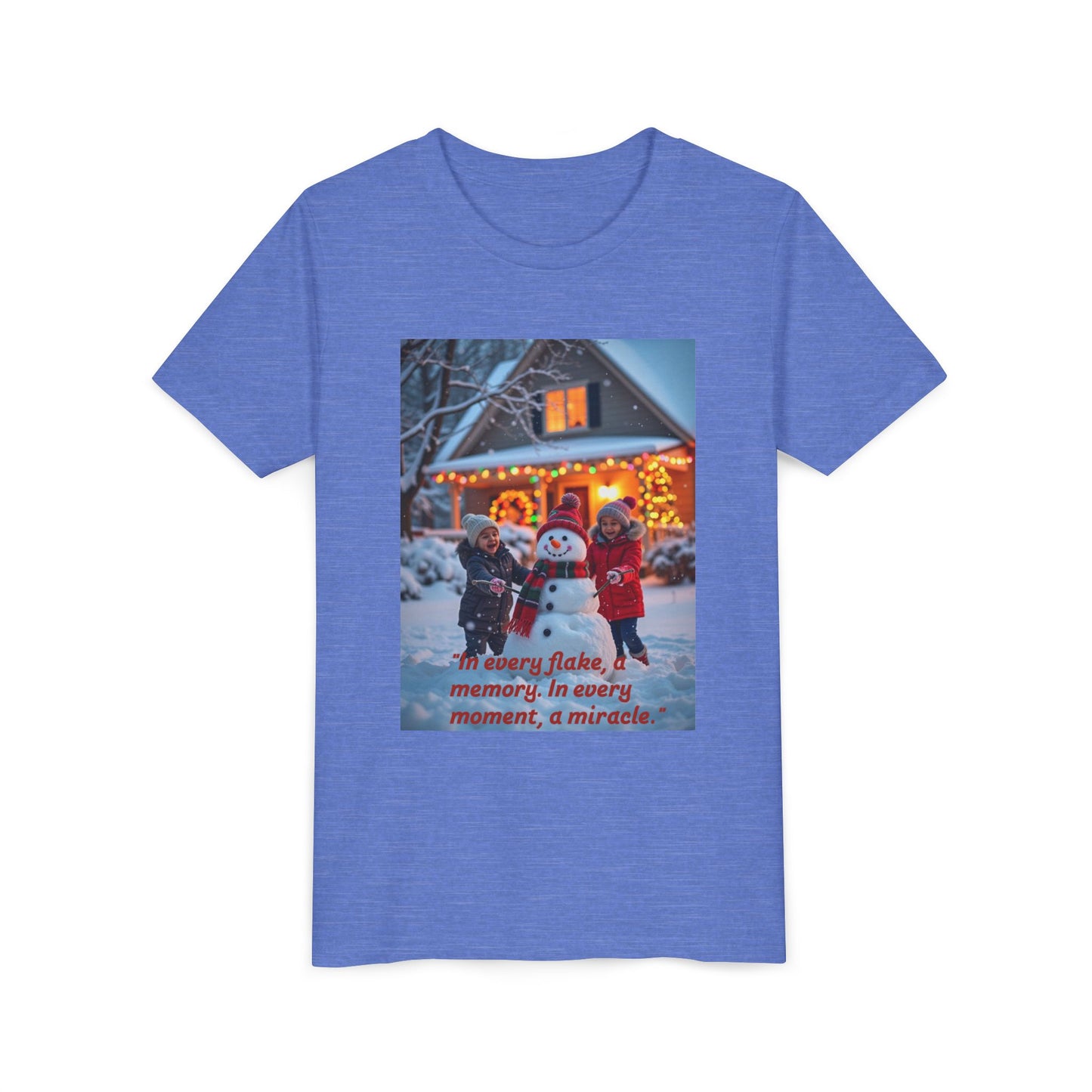 Youth Snowflake Memory Tee, Christmas T-Shirt, Holiday Gift for Kids, Winter Apparel, Fun Family Celebration Outfit, Snowman Design  70a
