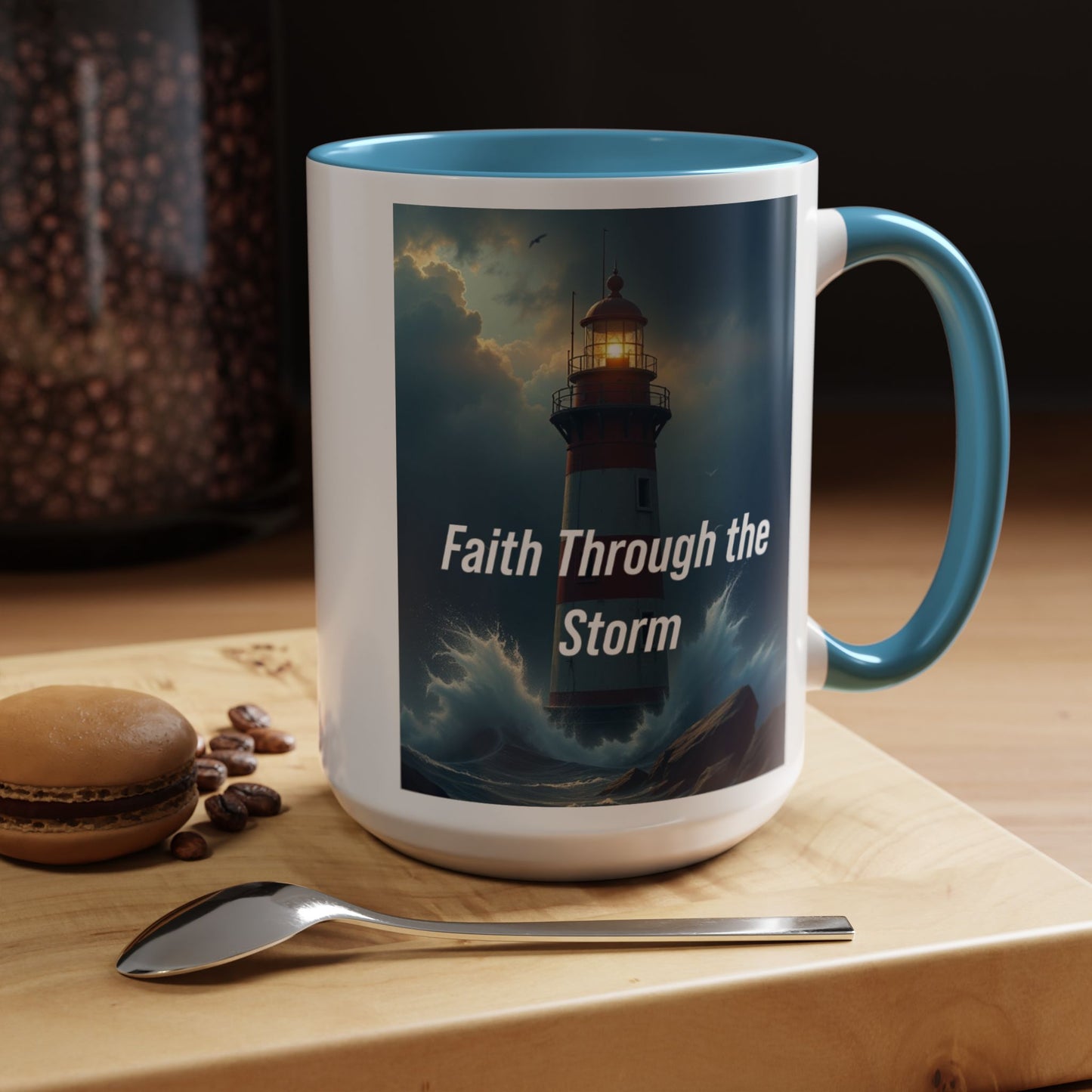 Faith Through the Storm Lighthouse Coffee Mug - Inspirational Ceramic Accent Mug