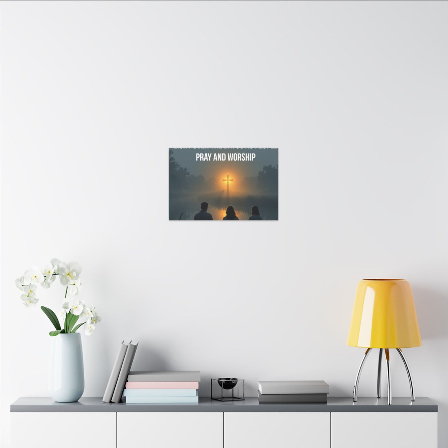 Faith Wall Art Canvas — “The Light of the Cross Puts Light Over the Bayou as People Pray and Worship”