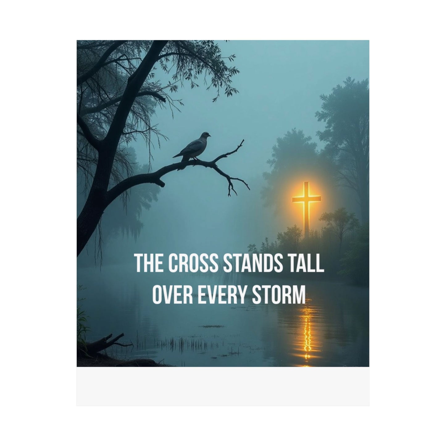 Satin Poster — "The Cross Stands Tall Over Every Storm" Inspirational Christian Wall Art