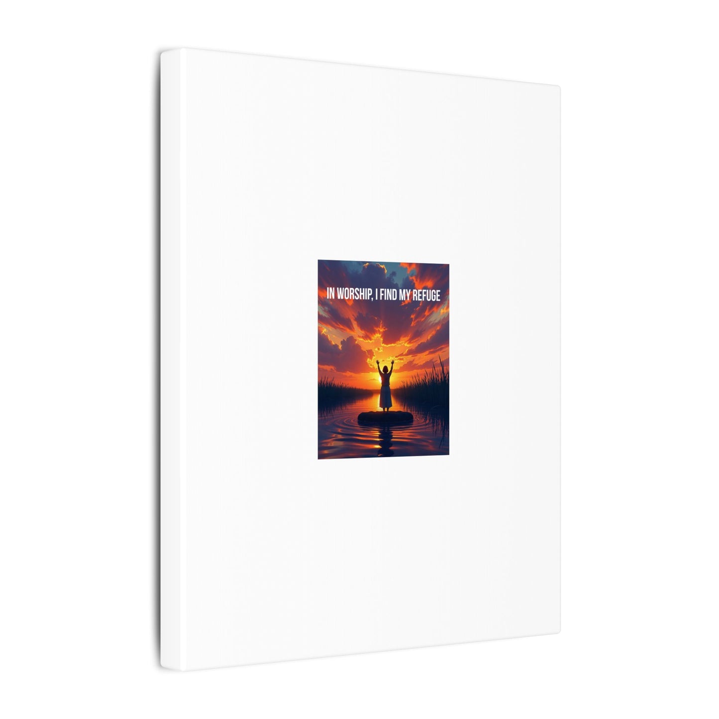 Worship Sunrise Canvas Art – "In Worship I Find My Refuge" Stretched Wall Canvas
