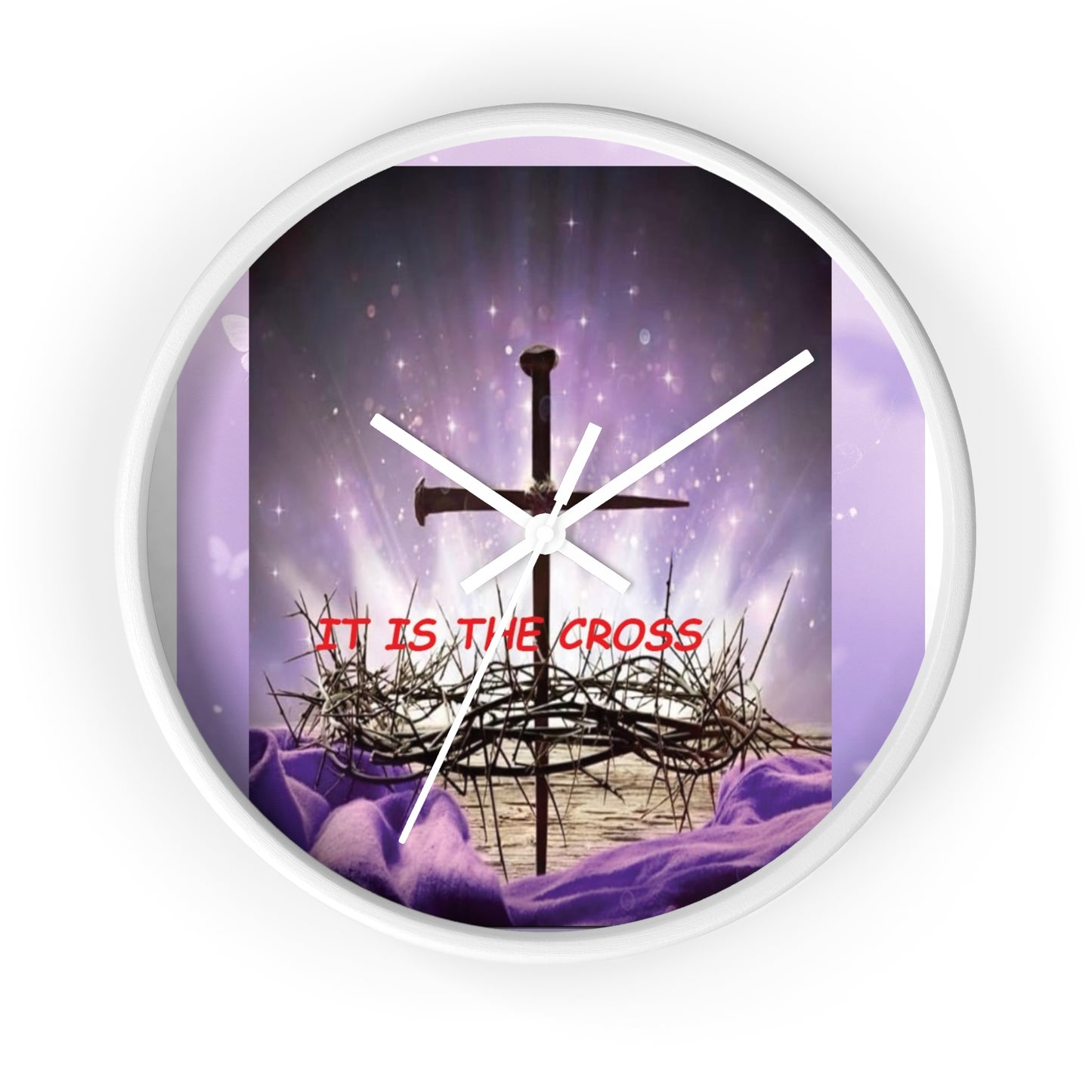 Christian Wall Clock — 'It Is The Cross' Inspirational Cross & Crown of Thorns Design