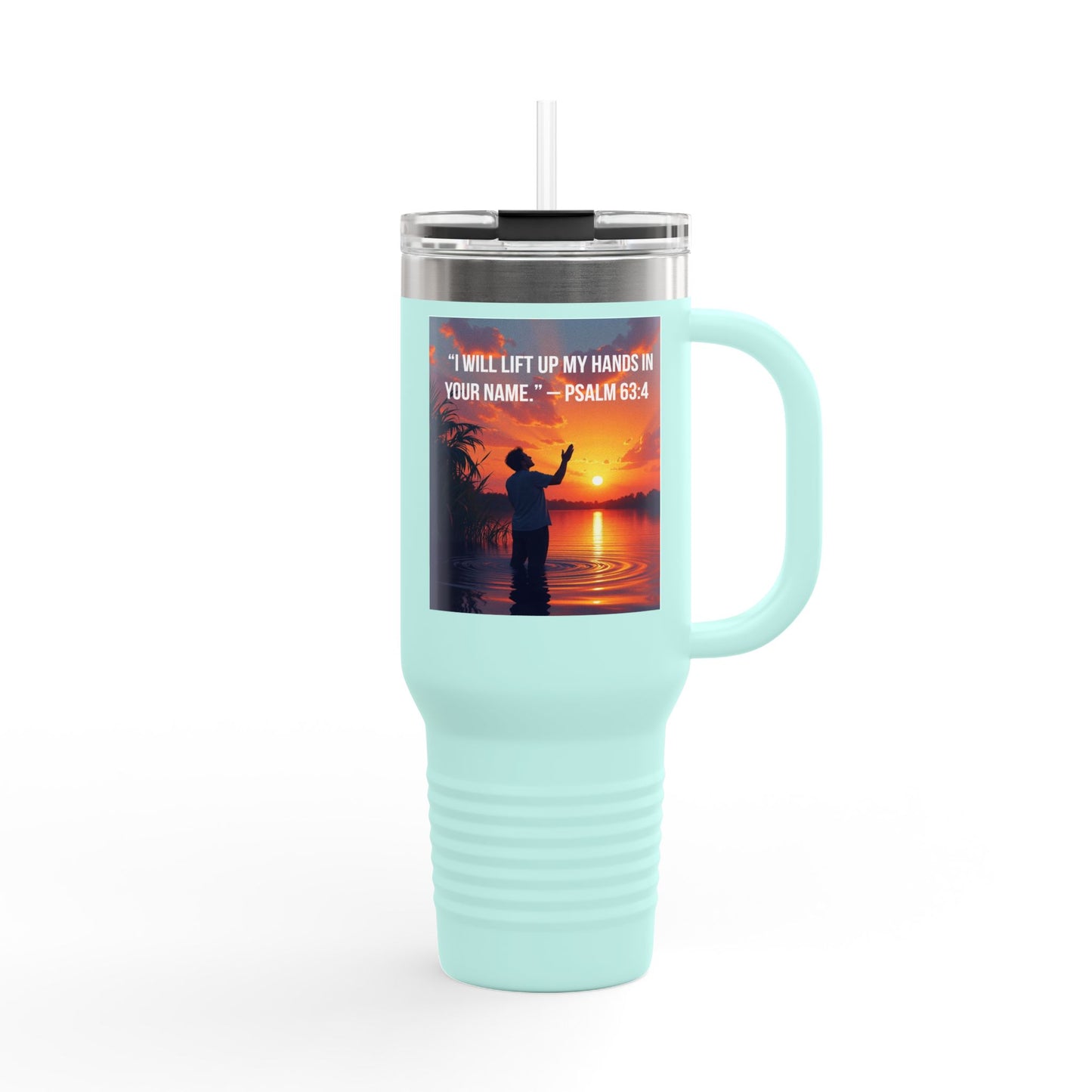 40oz Insulated Travel Mug — Psalm 63:4 Sunrise Worship Design