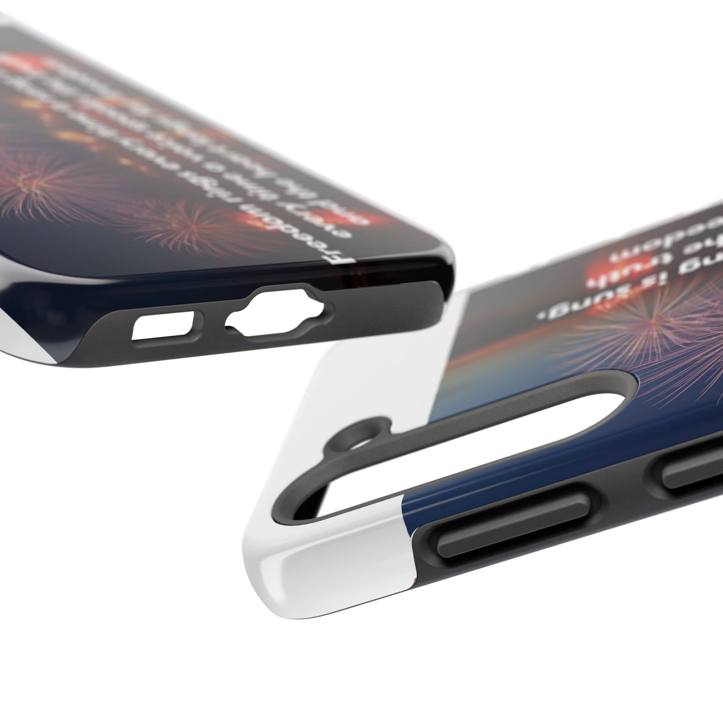 Patriotic Fireworks Tough Phone Case — "Freedom" Quote Protective Cover