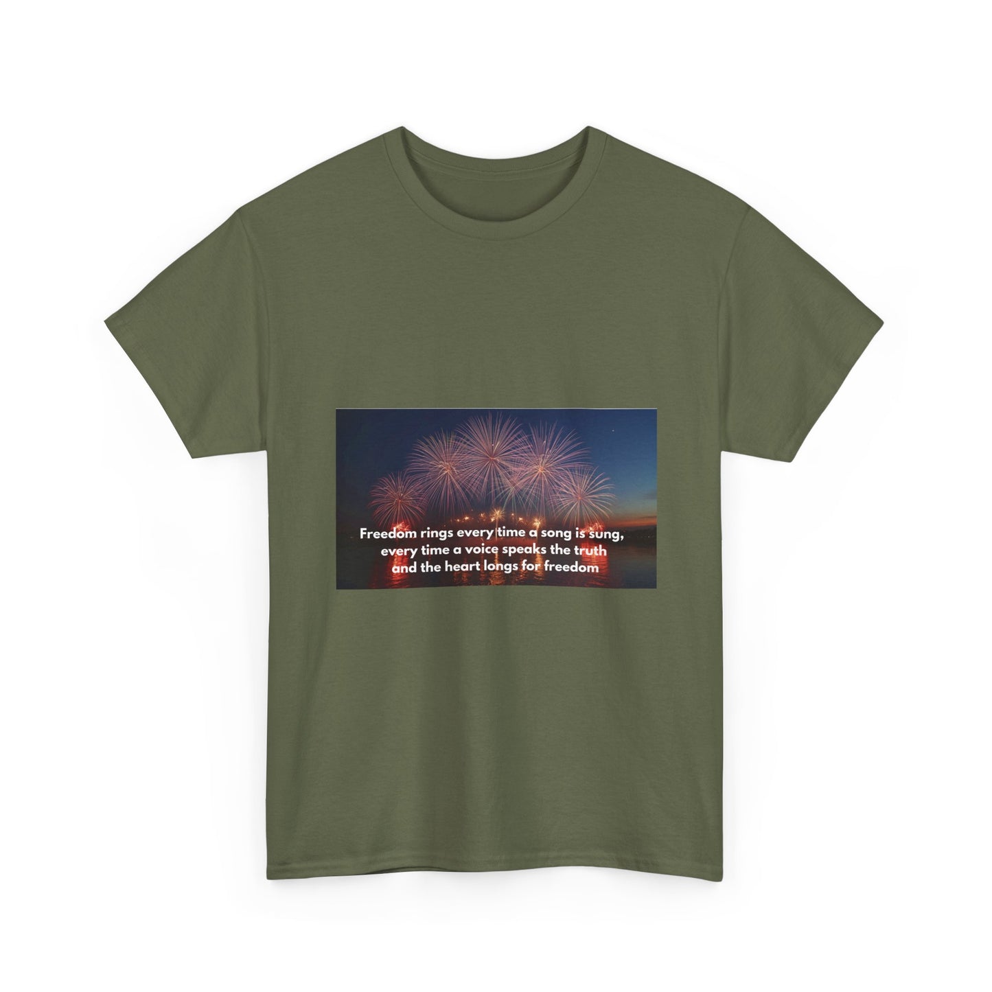 T-Shirt — Patriotic Fireworks Tee with 'Freedom Rings' Quote