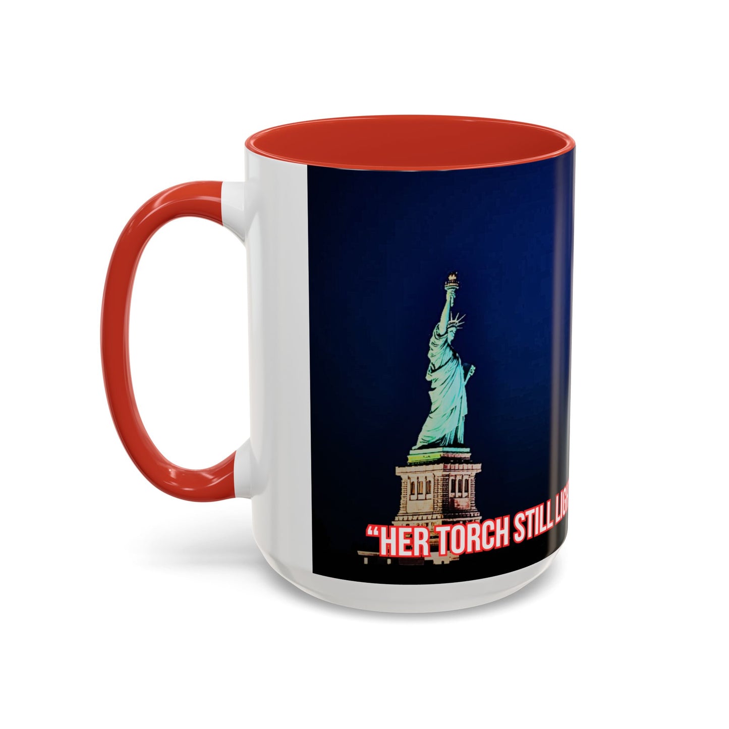 Fireworks Accent Coffee Mug — Inspirational "Lights the Path to Freedom" Design