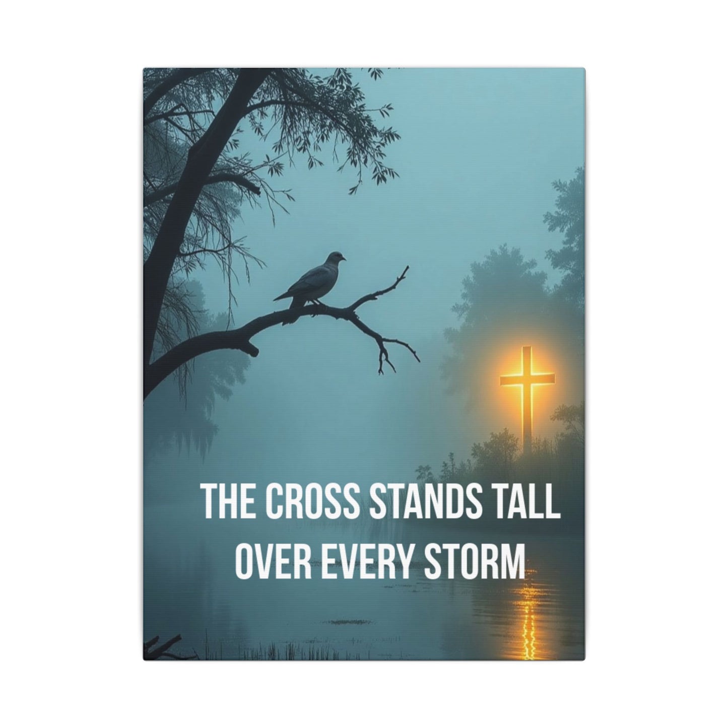 Faith Canvas Wall Art – "The Cross Stands Tall Over Every Storm" Matte Stretched Canvas