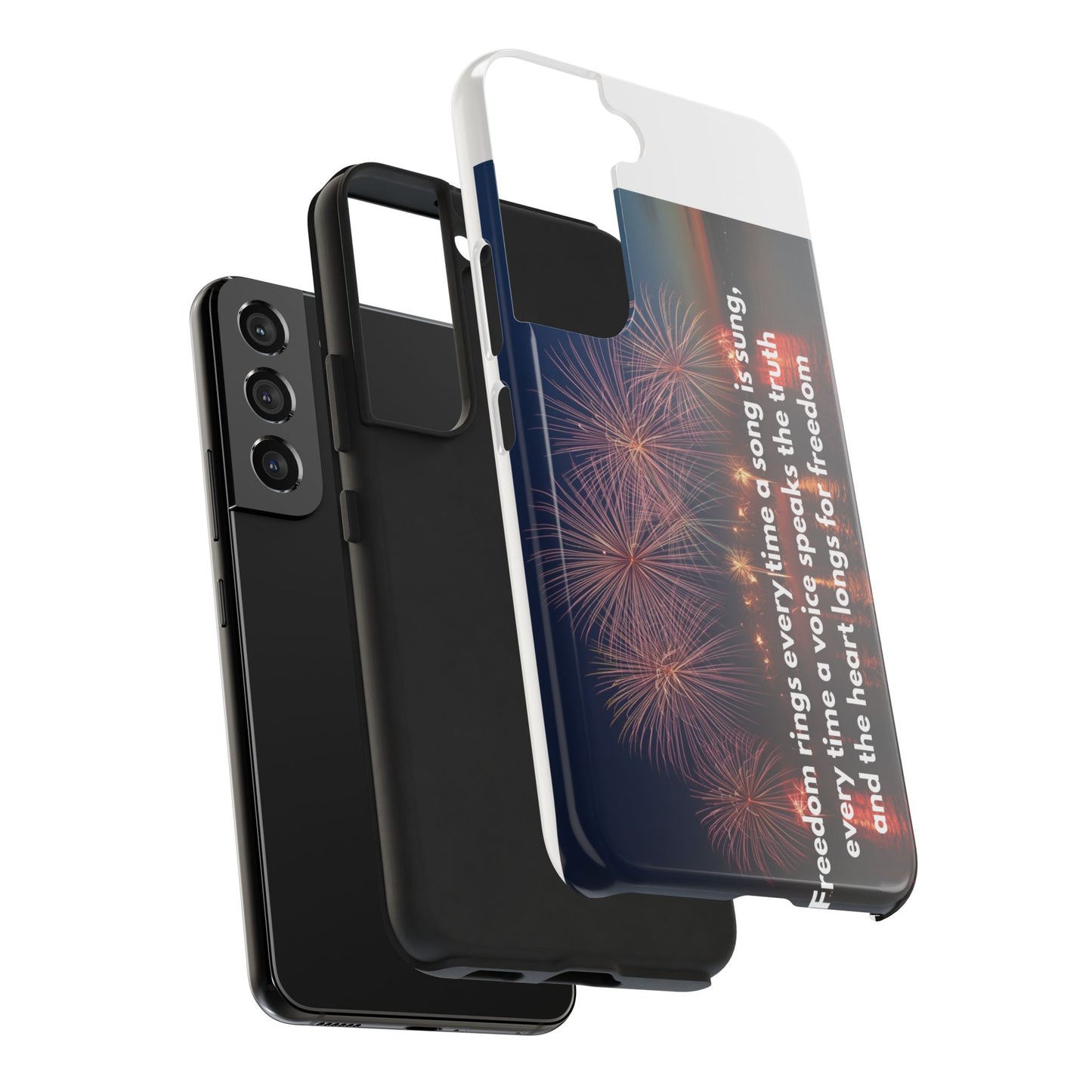 Patriotic Fireworks Tough Phone Case — "Freedom" Quote Protective Cover