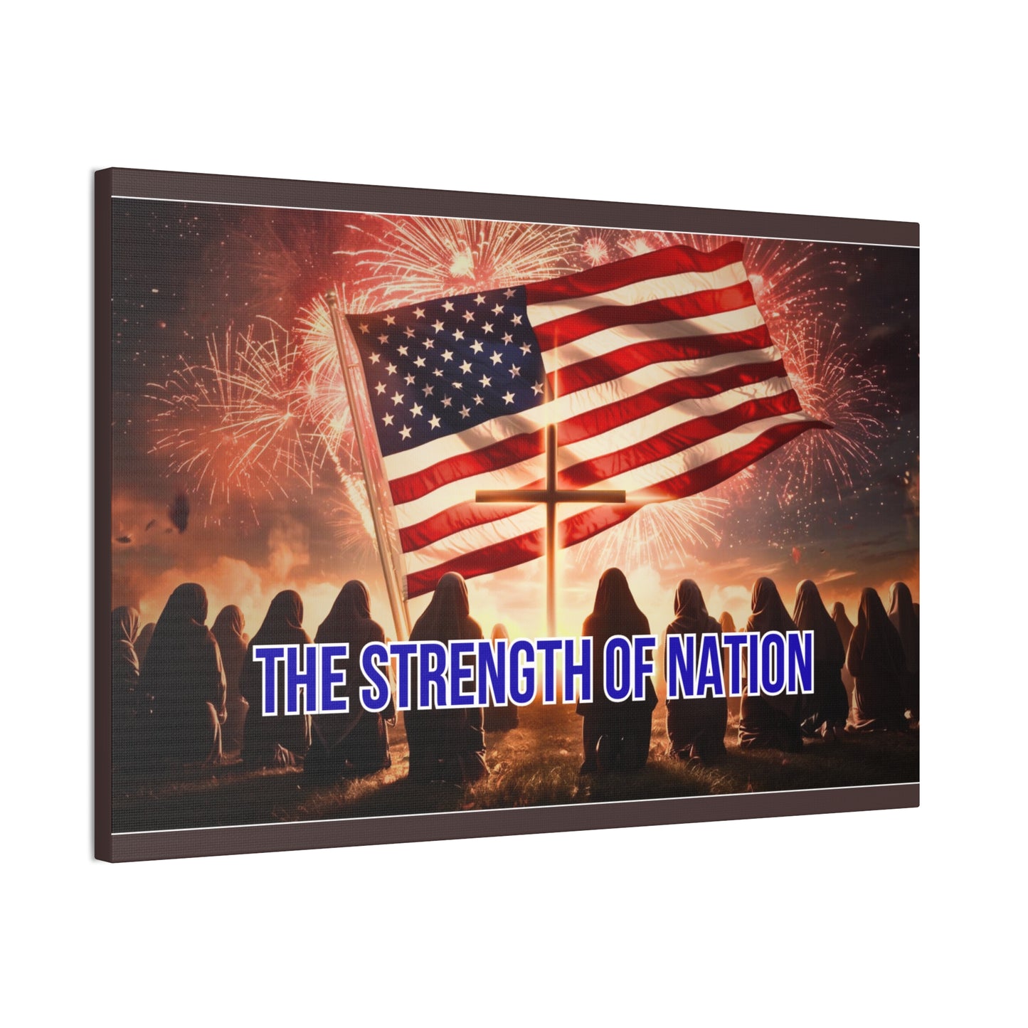 Patriotic Canvas Wall Art – “The Strength of Nation” American Flag with Fireworks