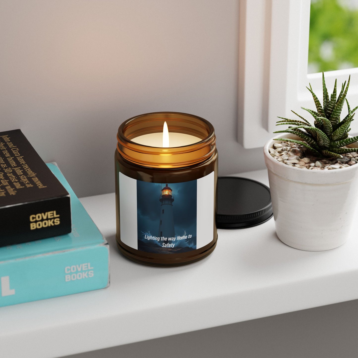Lighthouse Glow Scented Soy Candle — Amber Jar (Calming Ocean Fragrance)