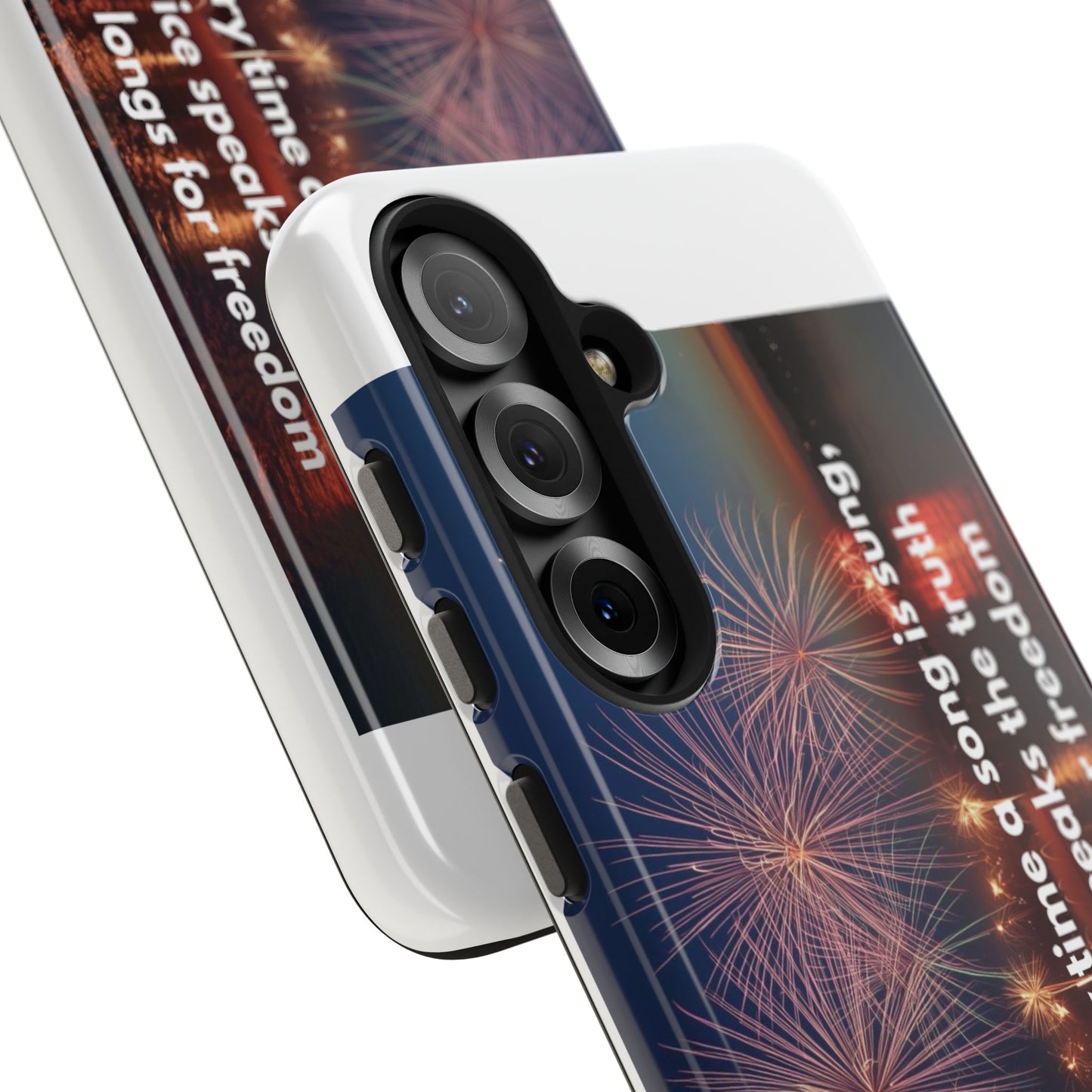 Patriotic Fireworks Tough Phone Case — "Freedom" Quote Protective Cover