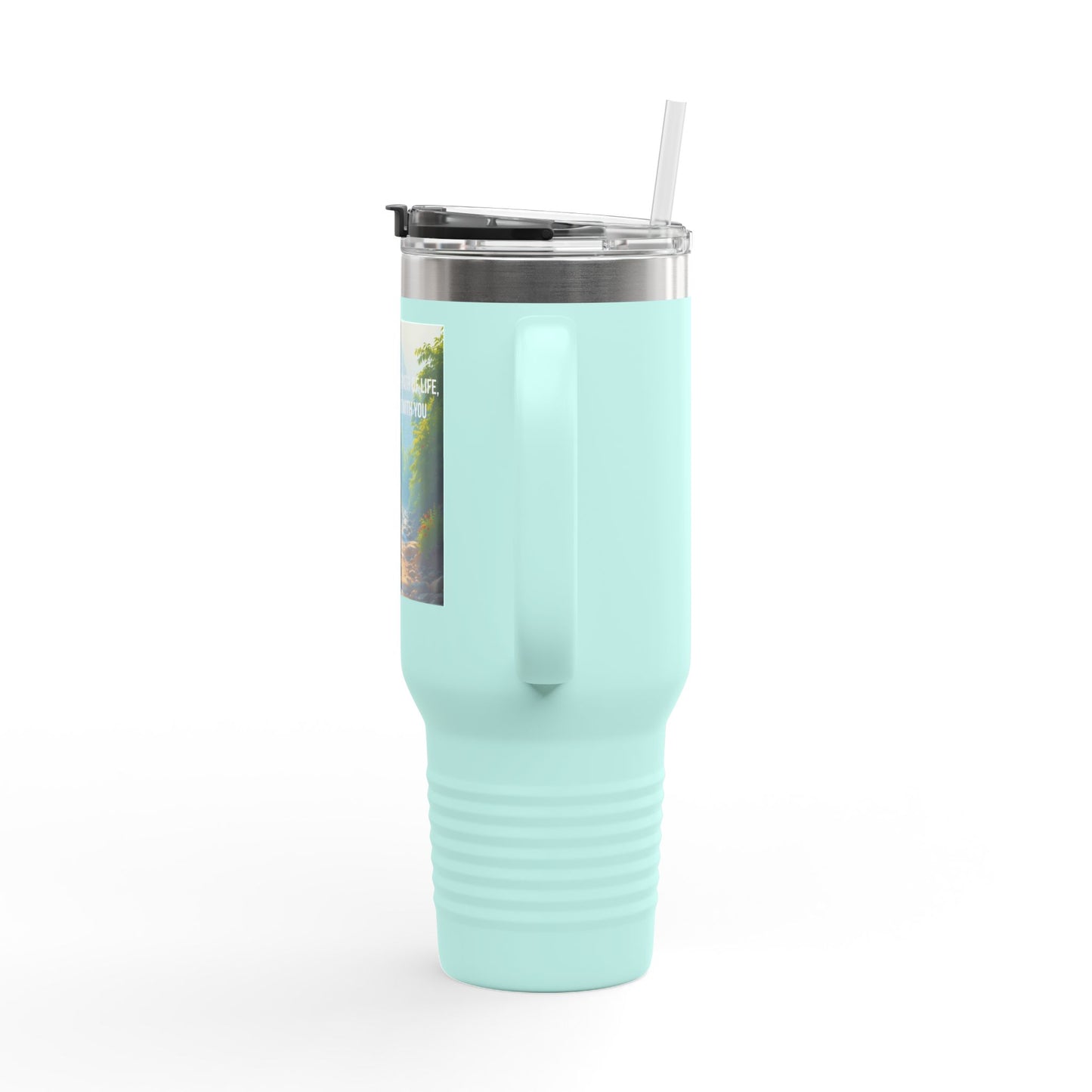40oz Insulated Travel Mug — Scenic Hiker Design with Inspirational Quote