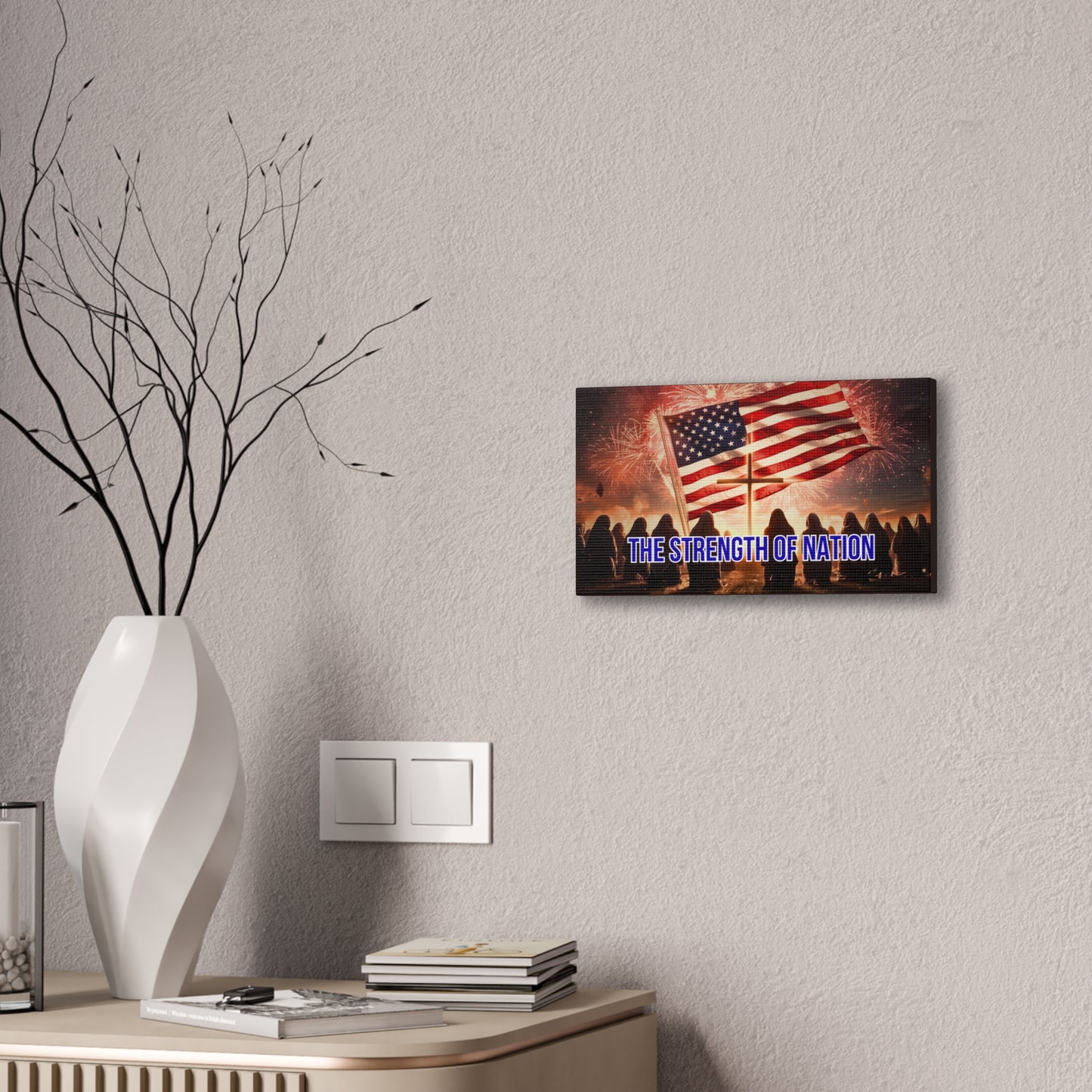 Patriotic Canvas Wall Art – “The Strength of Nation” American Flag with Fireworks