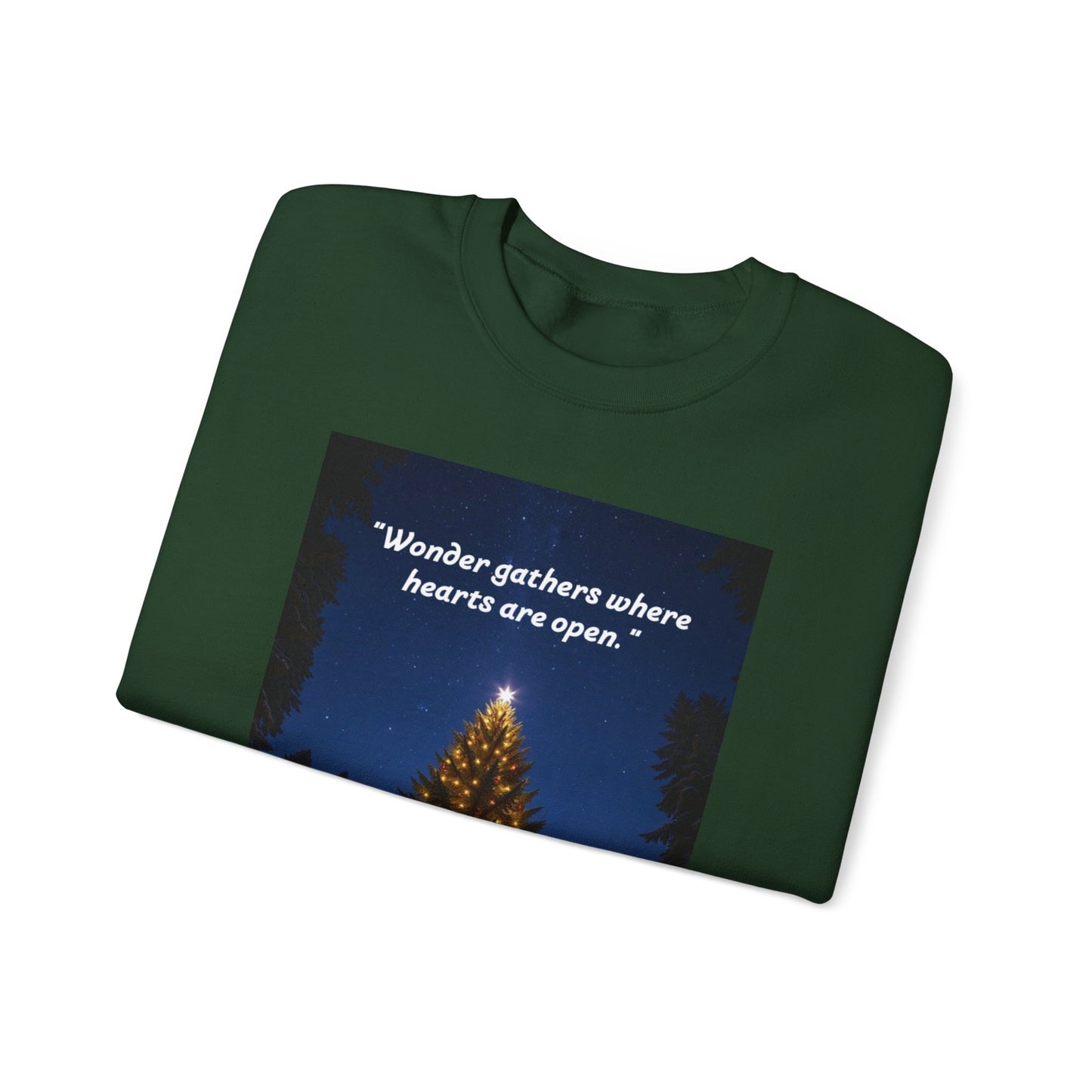 Cozy Holiday Crewneck Sweatshirt - "Wonder Gathers Where Hearts Are Open" - Perfect for Christmas, Gifts, Winter Wear, Casual Style   20
