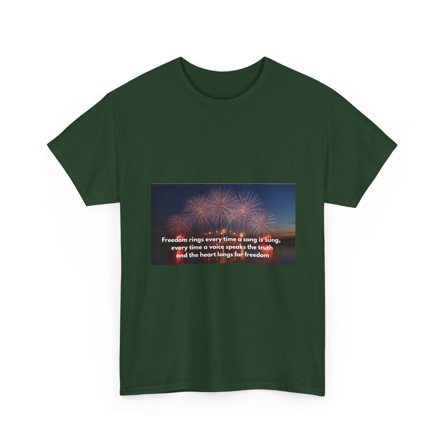 T-Shirt — Patriotic Fireworks Tee with 'Freedom Rings' Quote