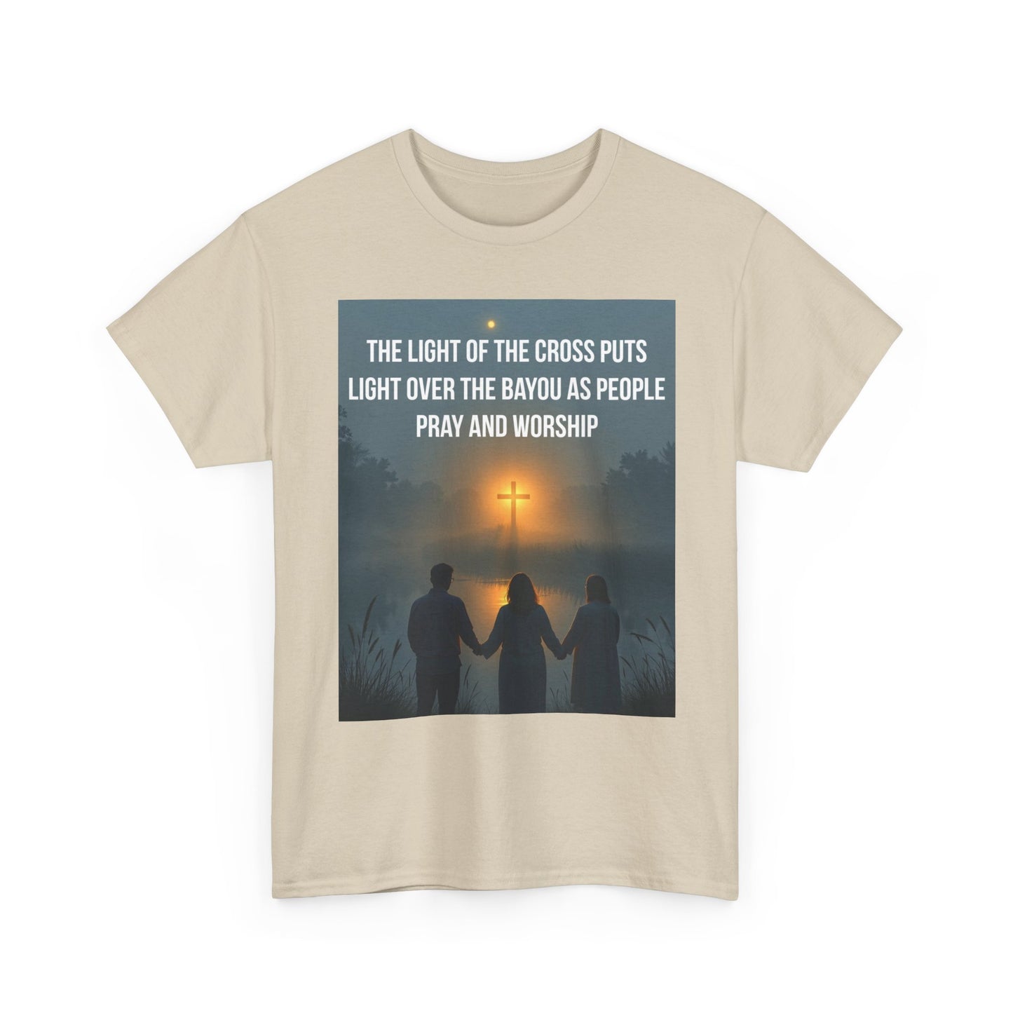 Christian Bayou Cross Tee — "The Light of the Cross Puts Light Over the Bayou" Faith T‑Shirt