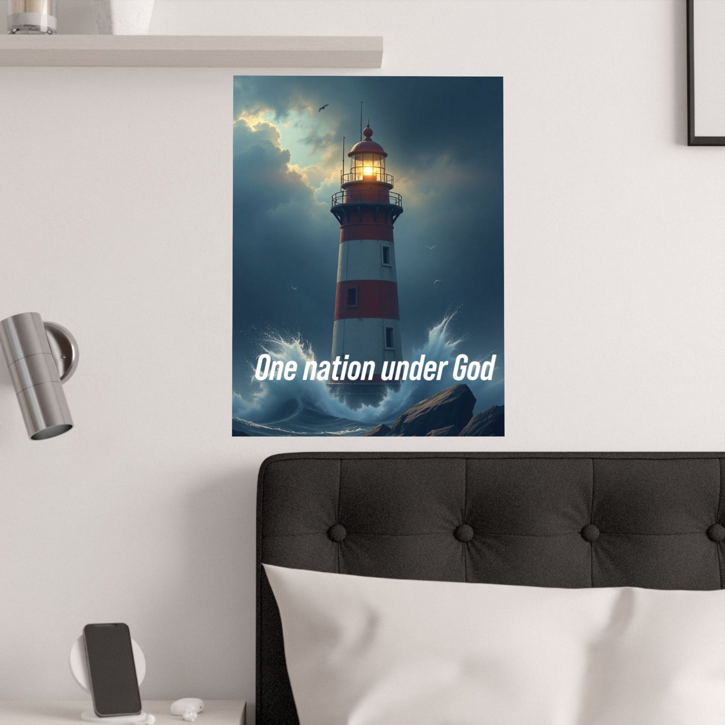 Lighthouse Satin Poster — "One Nation Under God" Patriotic Wall Art