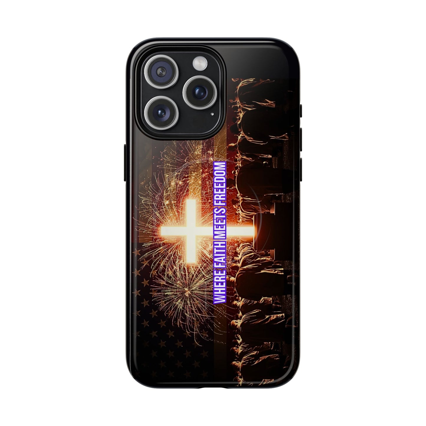 Christian Cross Phone Case - "Where Faith Meets Freedom" Tough Magnetic Case