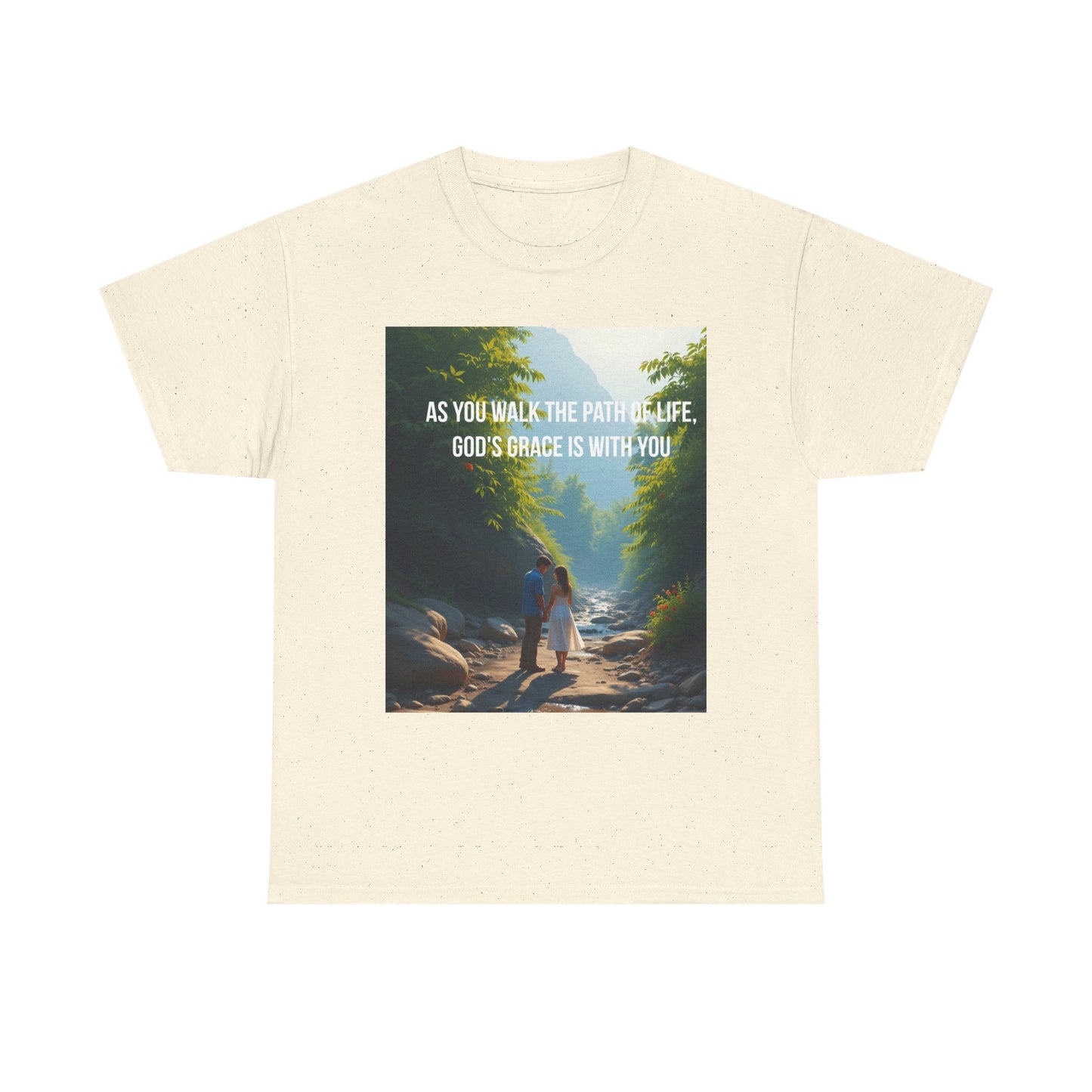 Faith-Inspired Nature T-Shirt — "As You Walk the Path of Life, God’s Grace Is With You"