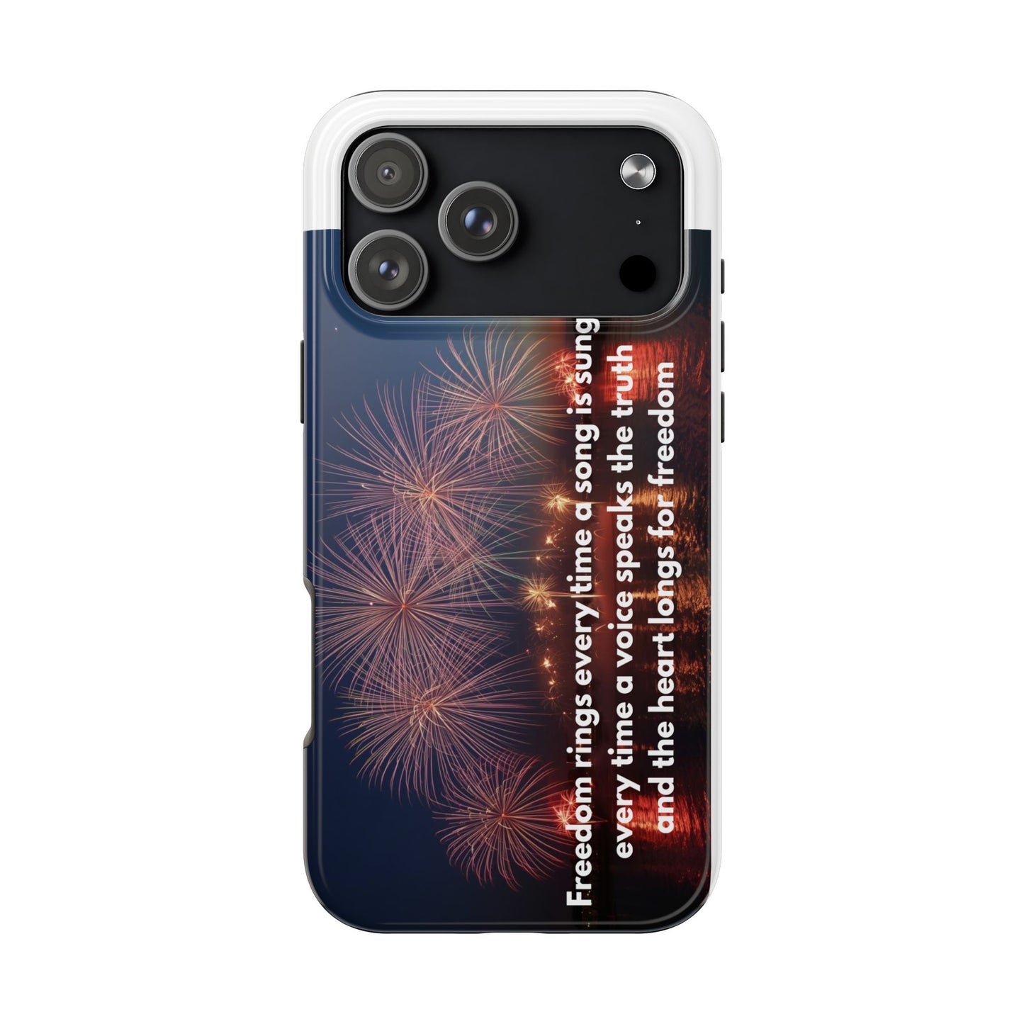 Patriotic Fireworks Tough Phone Case — "Freedom" Quote Protective Cover