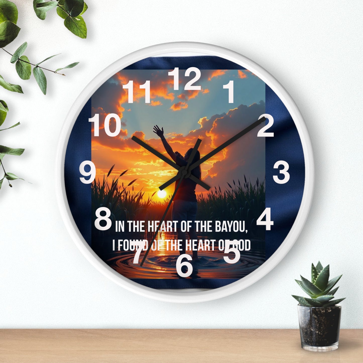 Bayou Sunset Wall Clock — "In the Heart of the Bayou, Found of the Heart of God"