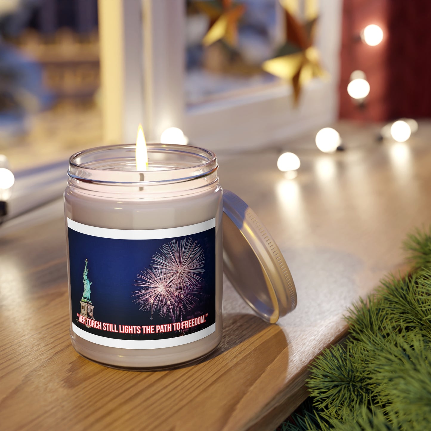 Liberty Fireworks Soy Candle — "Her Torch Still Lights the Path to Freedom" (9oz)