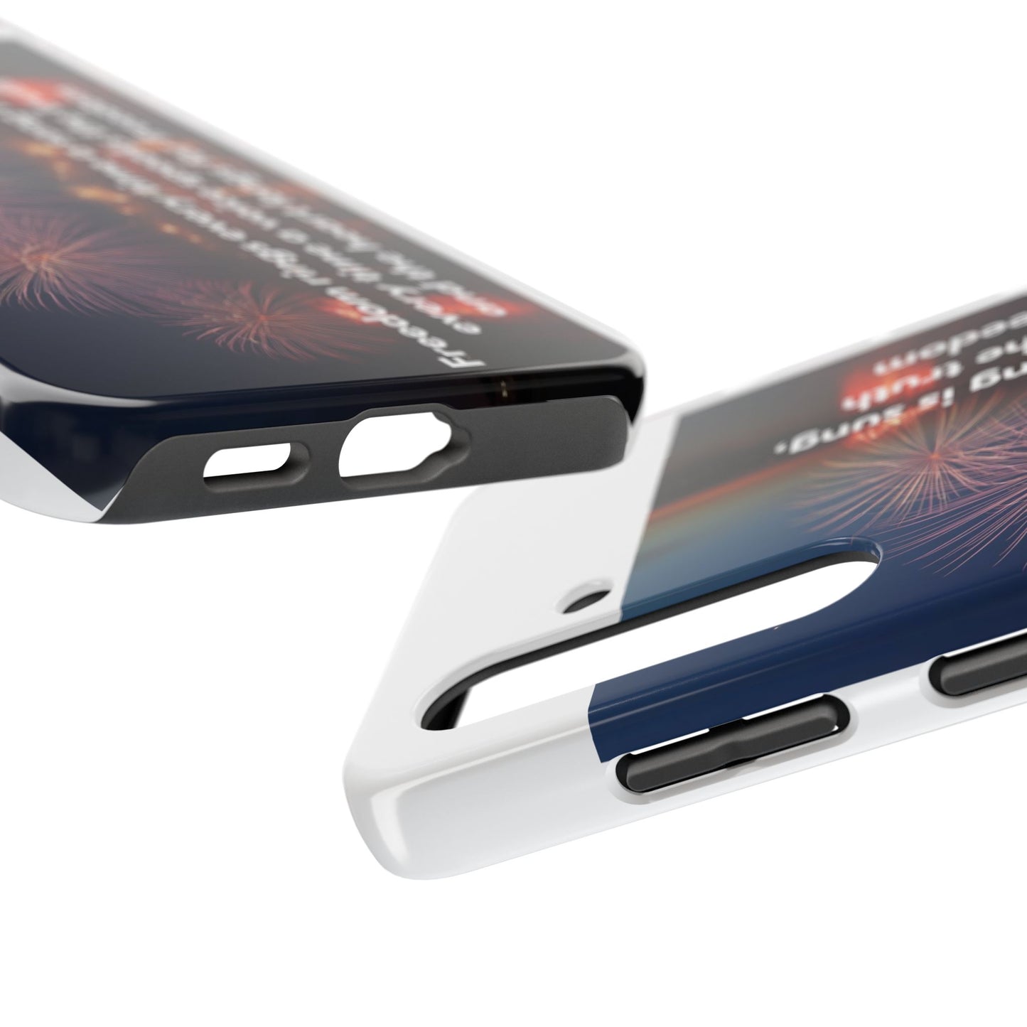 Patriotic Fireworks Tough Phone Case — "Freedom" Quote Protective Cover