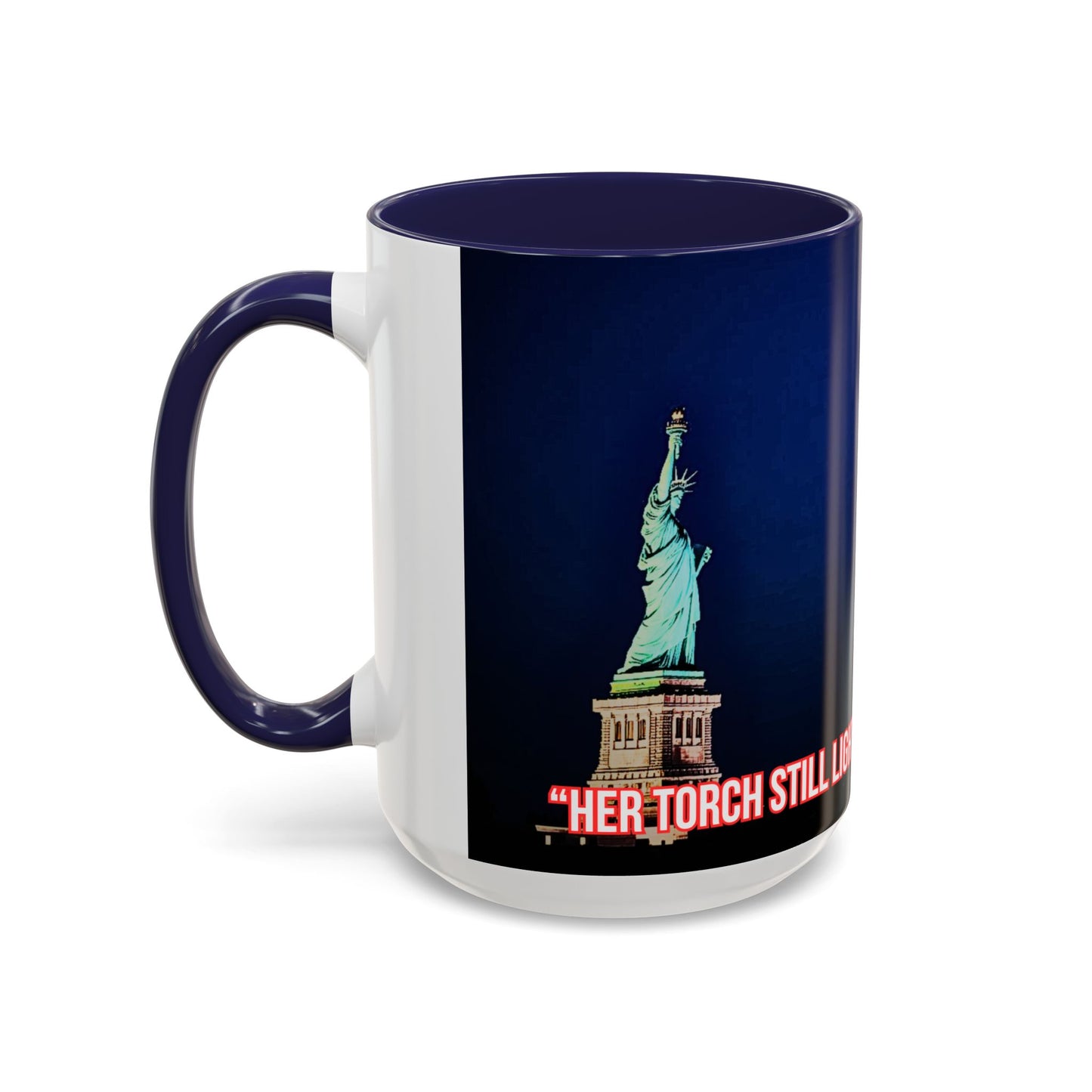 Fireworks Accent Coffee Mug — Inspirational "Lights the Path to Freedom" Design