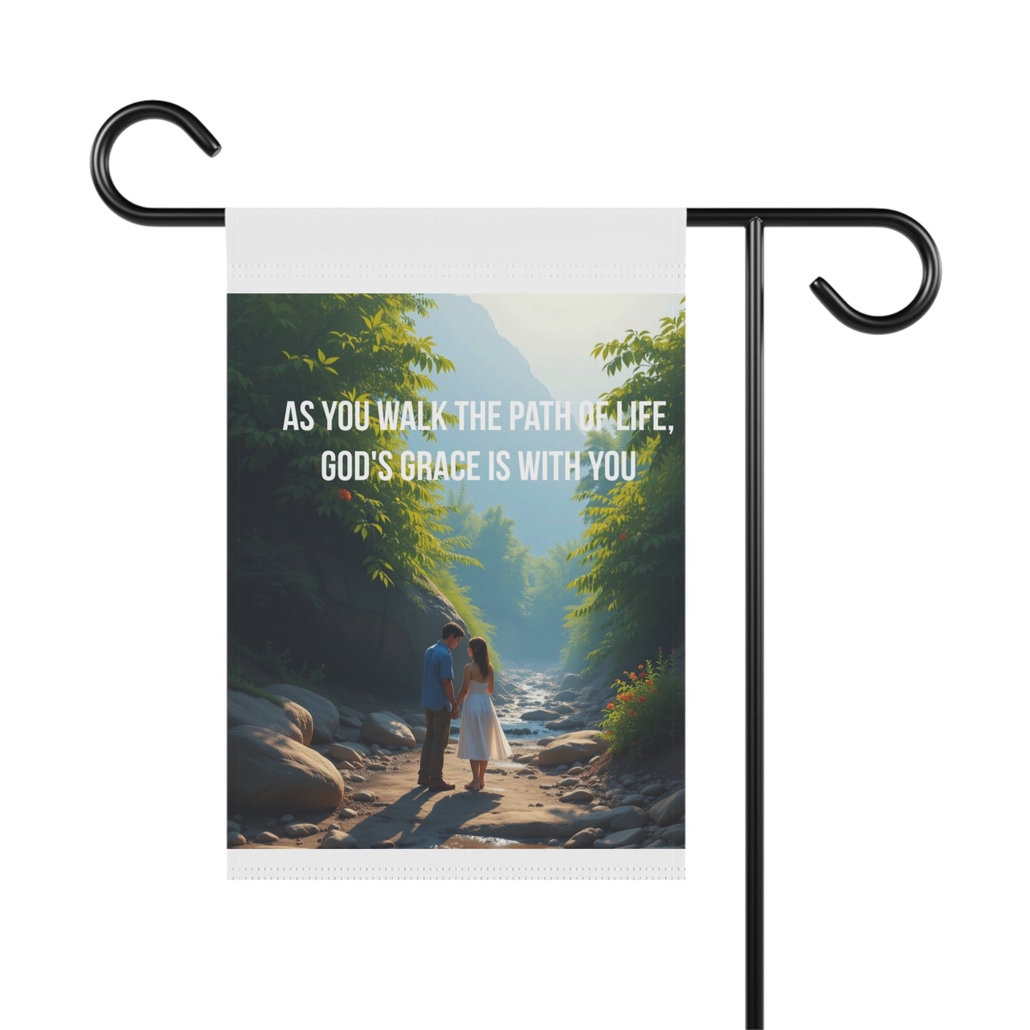 Garden Flag — "As You Walk the Path of Life, God's Grace Is With You" Spiritual Outdoor Banner
