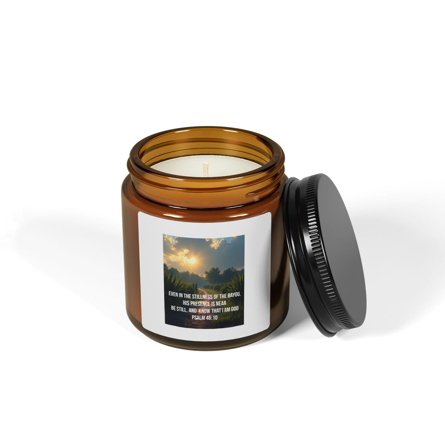 Inspirational Amber Jar Soy Candle — Psalm 46:10 Prayer Scented Candle (Multi-Size)