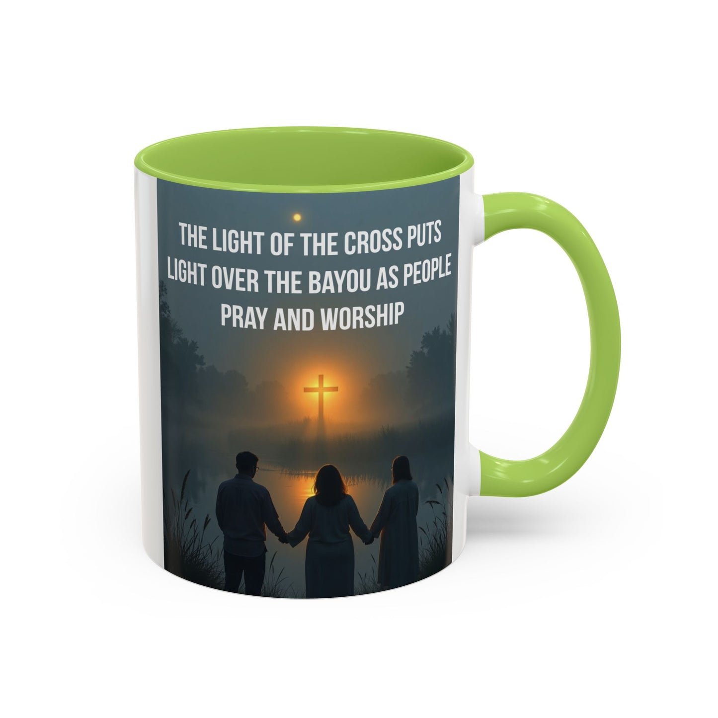 Christian Accent Coffee Mug — “The Light of the Cross” Inspirational Bible Verse Design