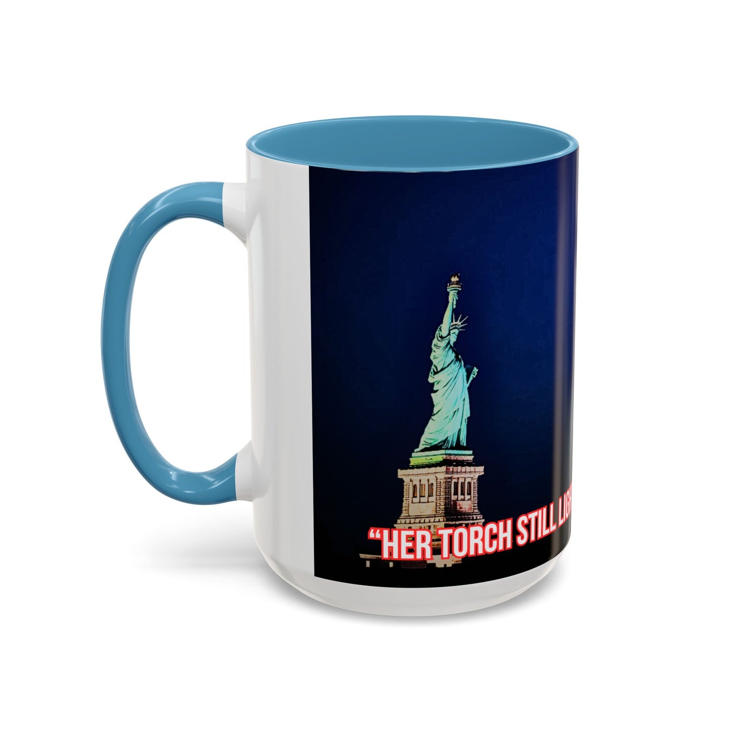 Fireworks Accent Coffee Mug — Inspirational "Lights the Path to Freedom" Design