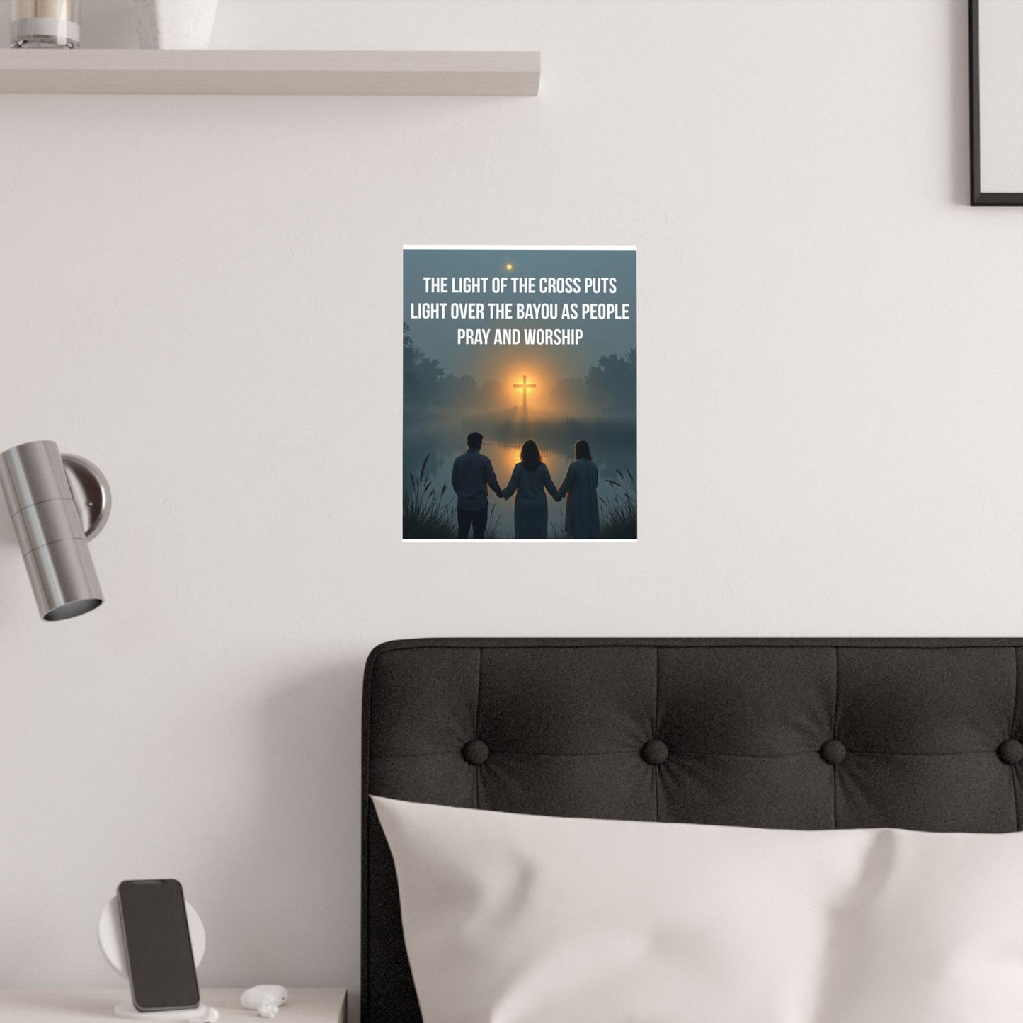 Satin Poster — “Light Over the Bayou as People Pray and Worship” (Christian Inspirational Wall Art)